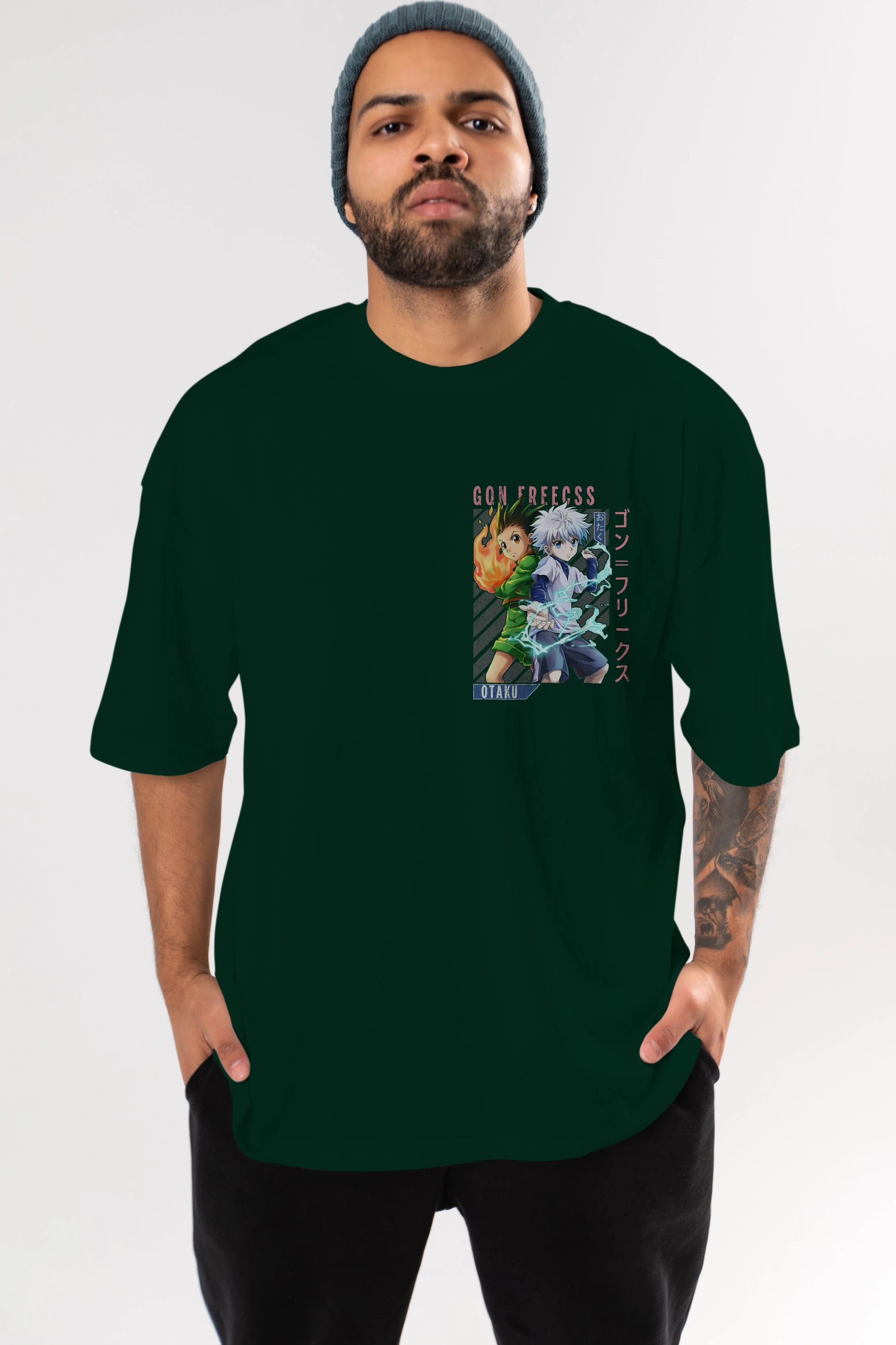 Gon Freecss HUNTER X HUNTER 1 Ön Sol Baskılı Oversize t-shirt Erkek Kadın Unisex %100 Pamuk Bisiklet Yaka tişort