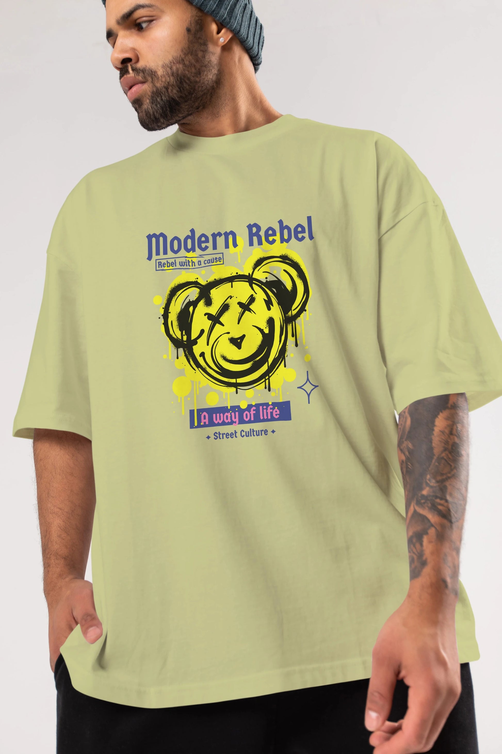 Modern Rebel Bear Ön Baskılı Oversize t-shirt Erkek Kadın Unisex