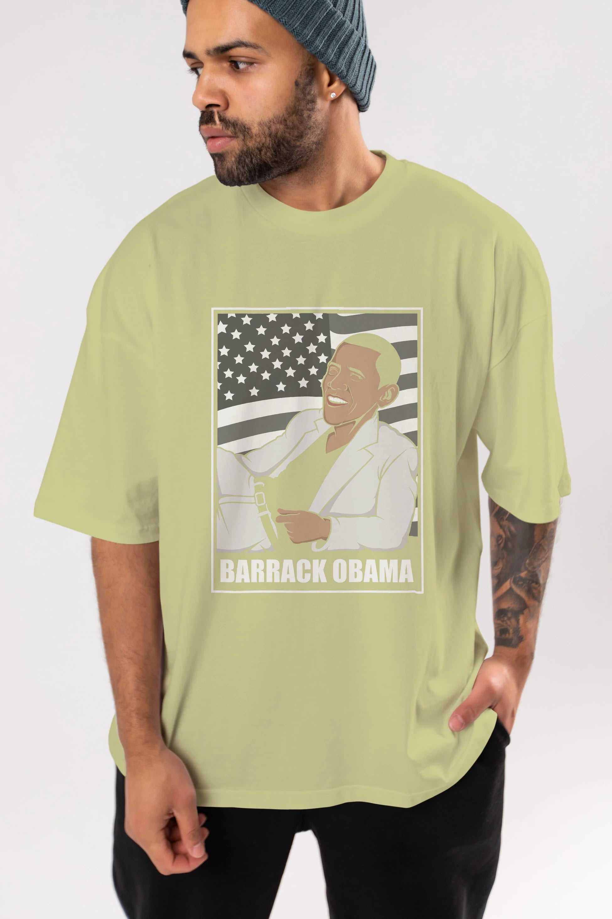 Obama Thriller Ön Baskılı Oversize t-shirt Erkek Kadın Unisex %100 Pamuk tişort
