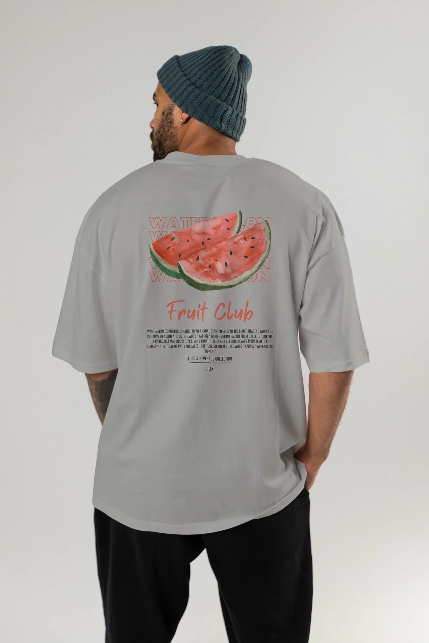 Watermelon Arka Baskılı Oversize t-shirt Erkek Kadın Pamuk Bisiklet Yaka tişort