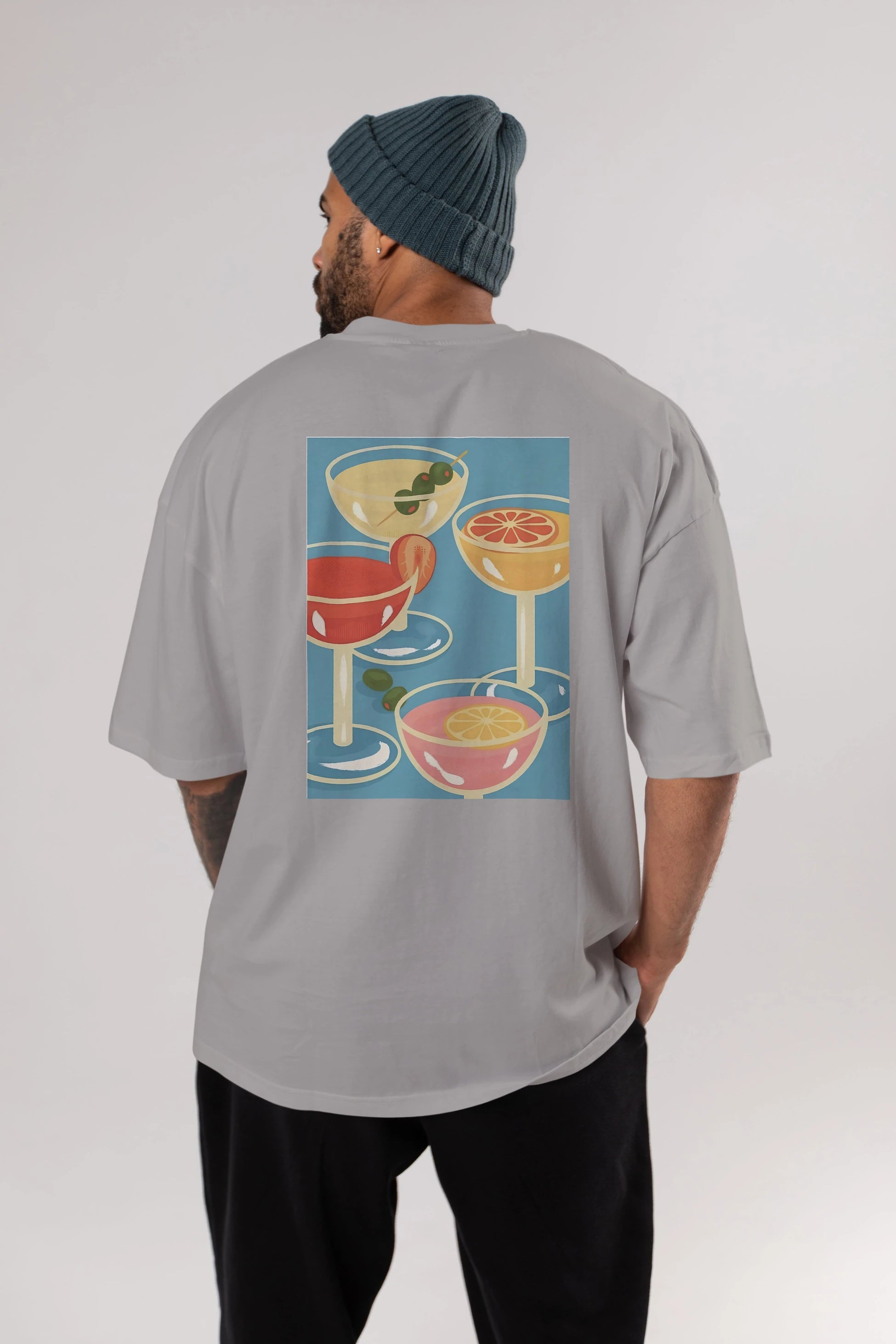 Cocktails Arka Baskılı Oversize t-shirt Erkek Kadın Unisex %100 Pamuk Bisiklet Yaka tişort