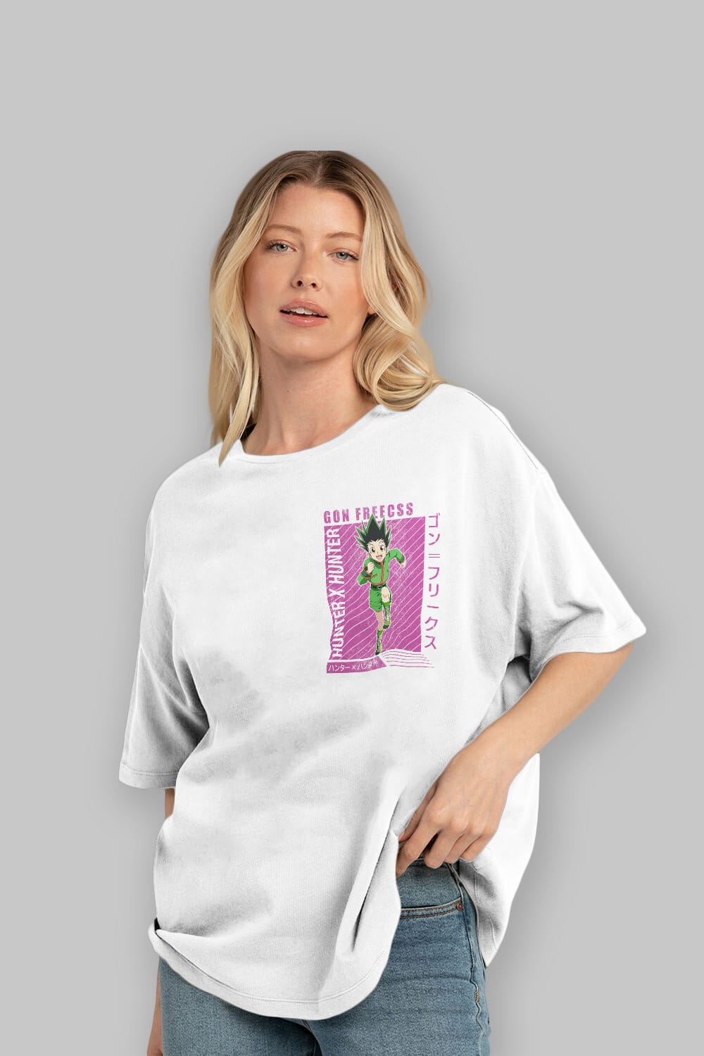 Gon Freecss HUNTER X HUNTER 3 Ön Sol Baskılı Oversize t-shirt Erkek Kadın Unisex %100 Pamuk Bisiklet Yaka tişort