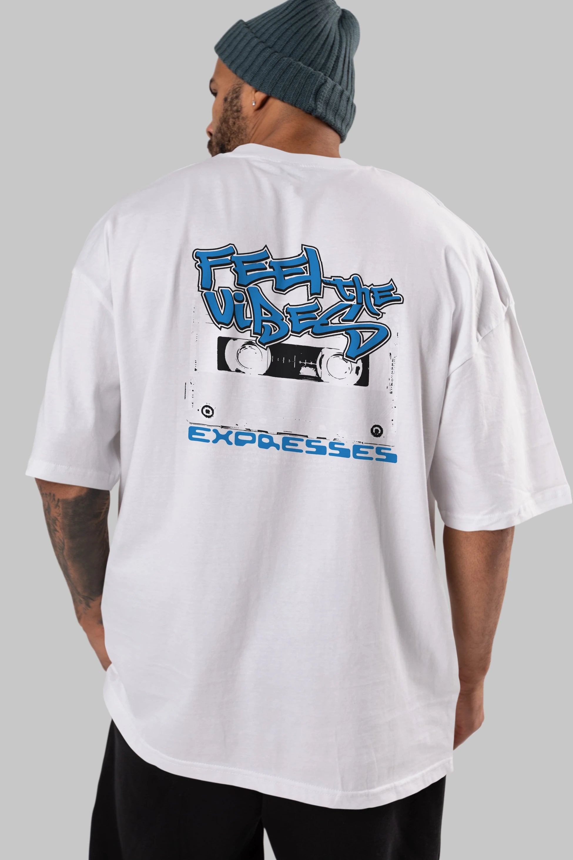 Feel The Vibes Arka Baskılı Oversize t-shirt Erkek Kadın Unisex