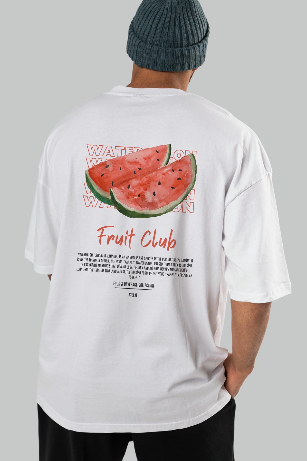 Watermelon Arka Baskılı Oversize t-shirt Erkek Kadın Pamuk Bisiklet Yaka tişort