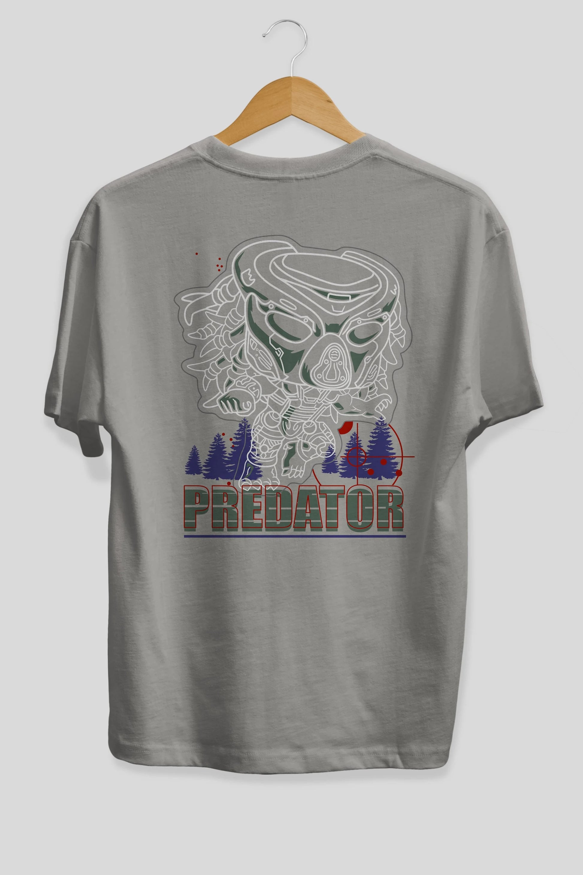 Predator Arka Baskılı Oversize t-shirt Erkek Kadın Unisex %100 Pamuk Bisiklet Yaka tişort