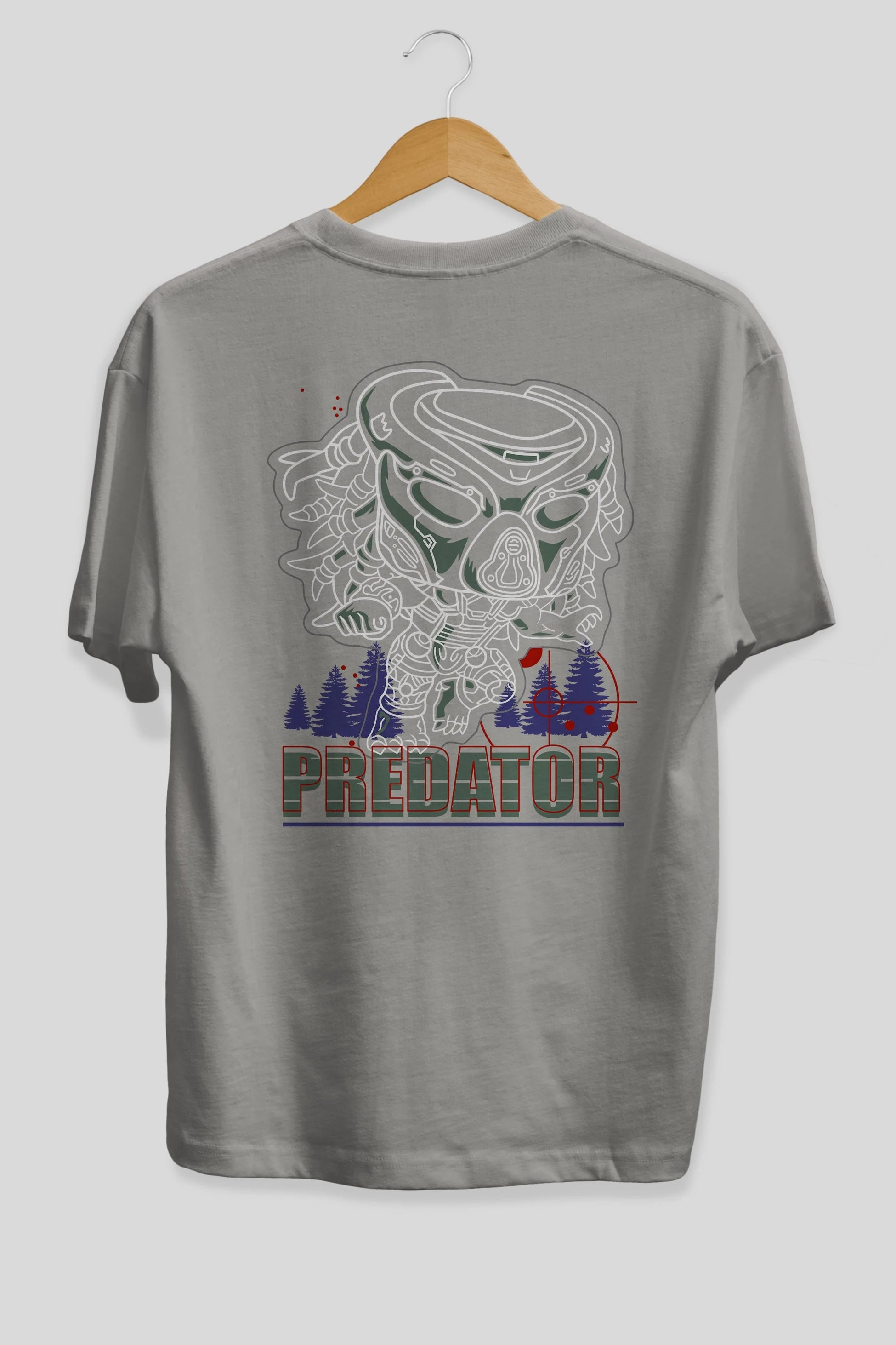 Predator Arka Baskılı Oversize t-shirt Erkek Kadın Unisex %100 Pamuk Bisiklet Yaka tişort