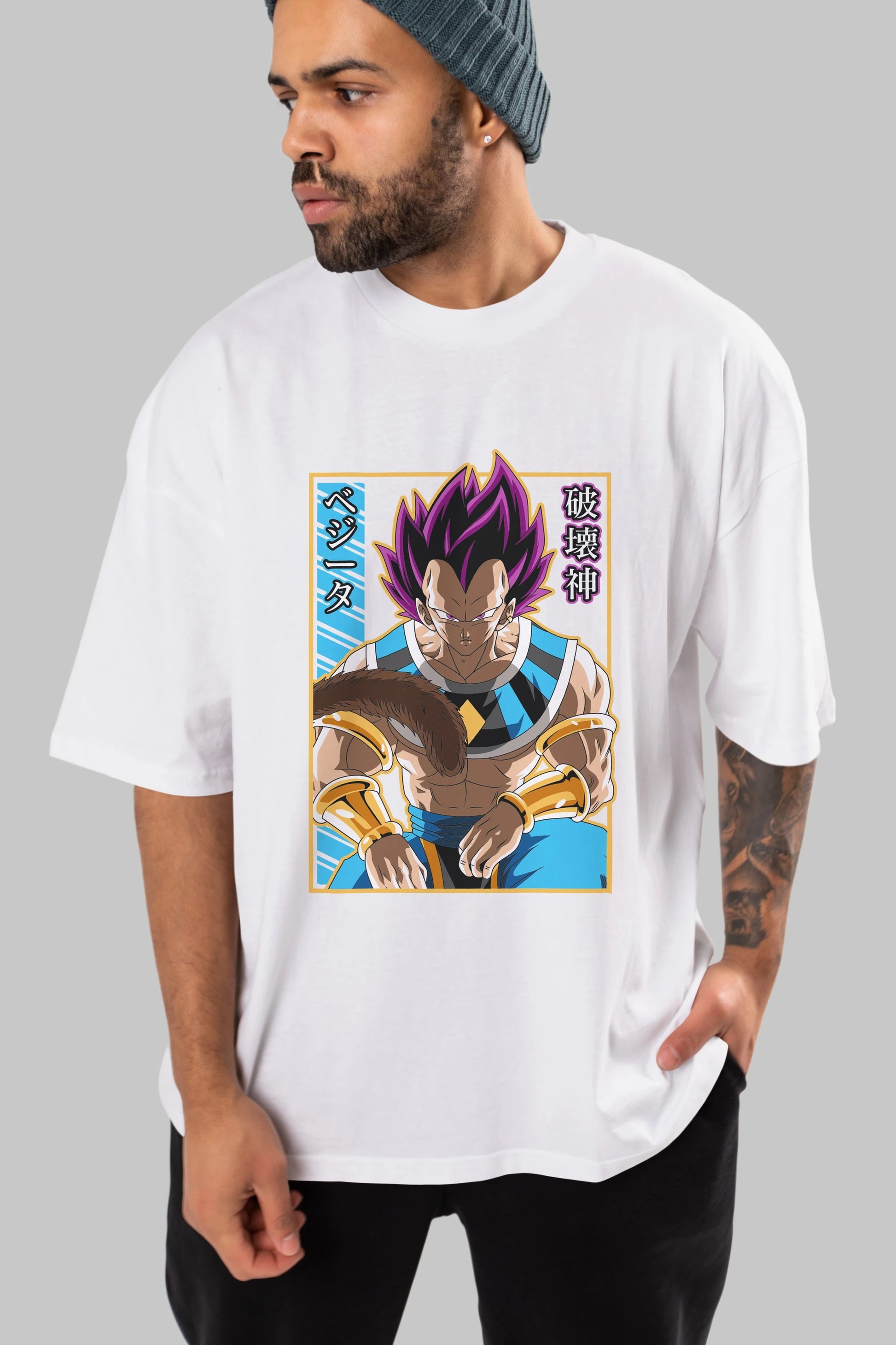 DragonBall VegetaHakaishin Anime Ön Baskılı Oversize t-shirt %100 pamuk Erkek Kadın Unisex
