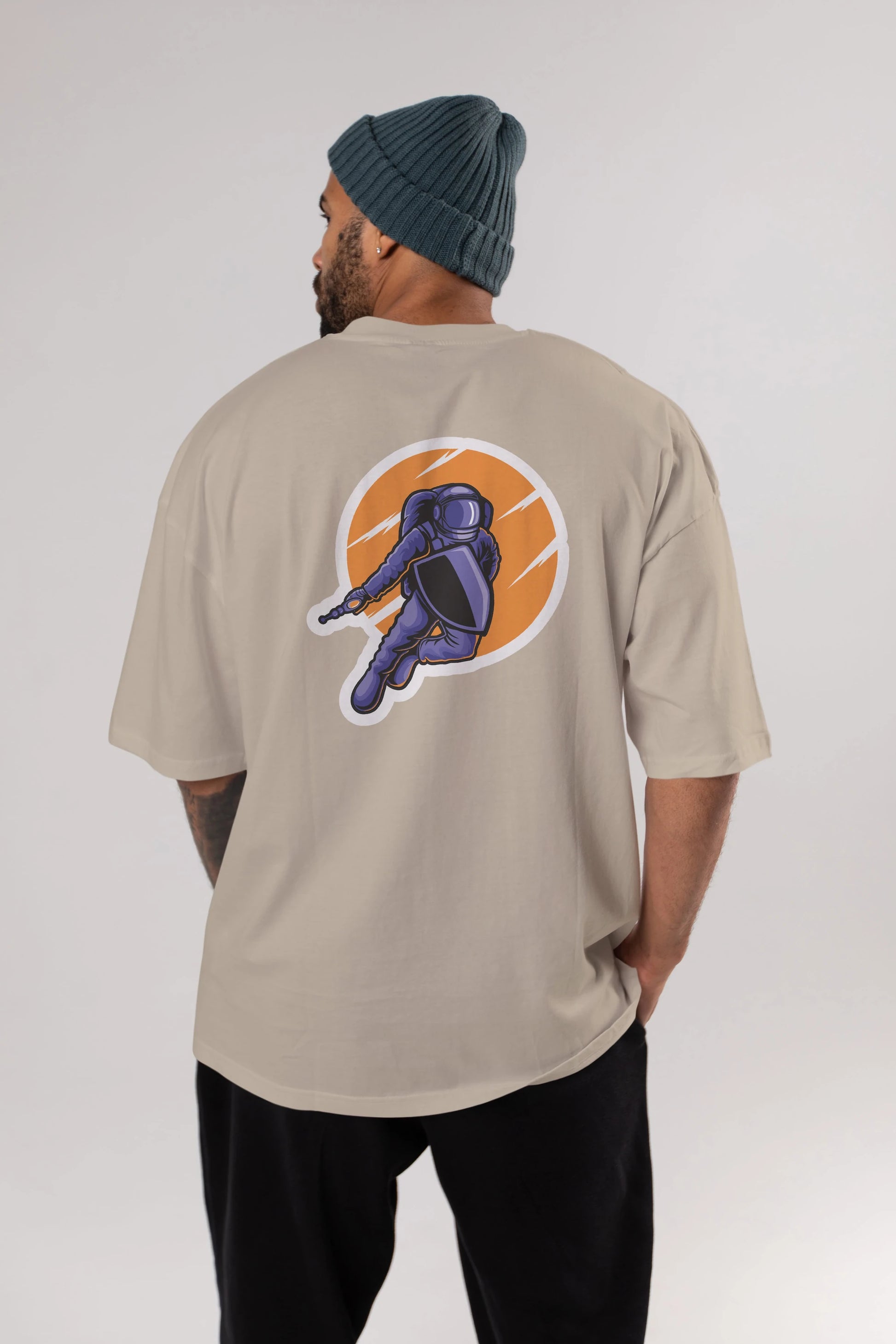 Astro Wars Sticker Arka Baskılı Oversize t-shirt Erkek Kadın Unisex