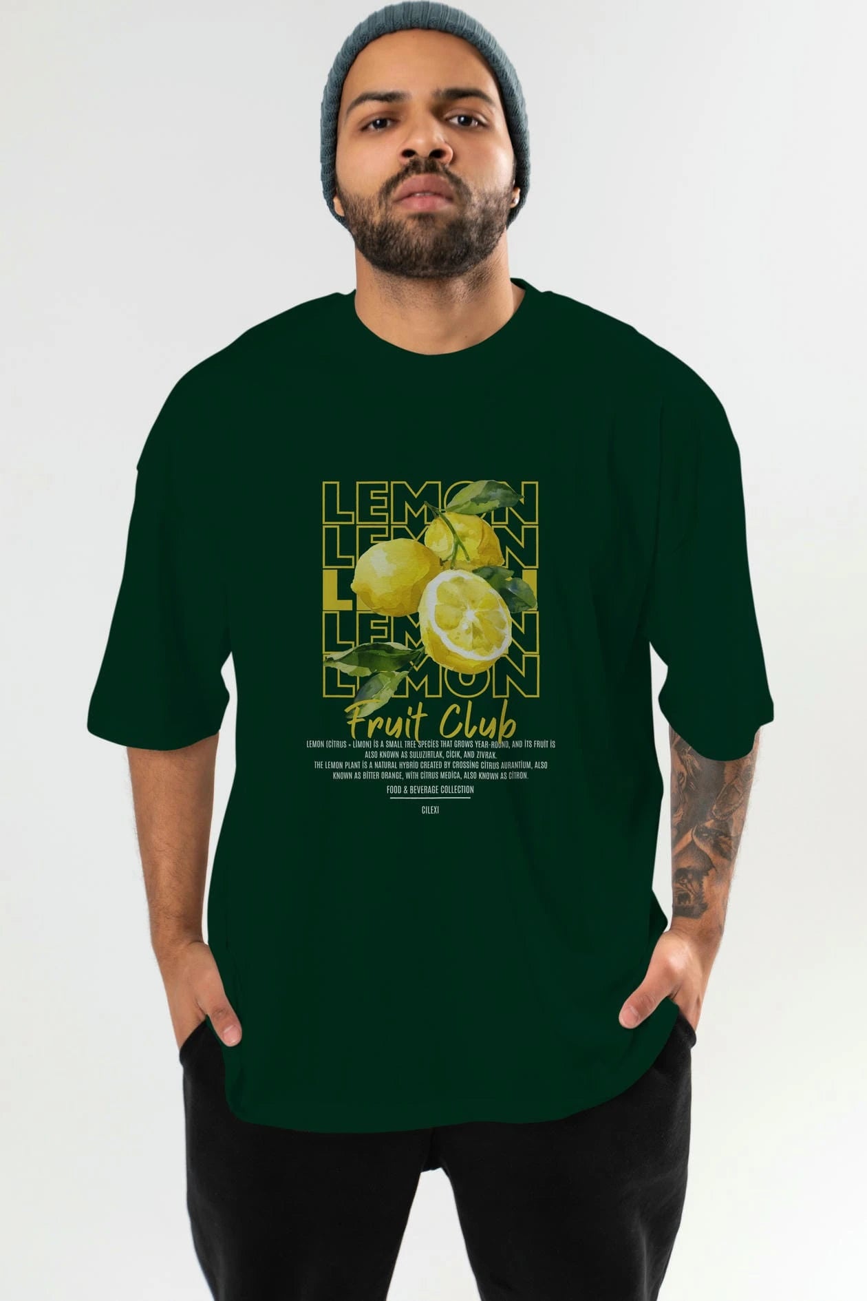 Lemon Ön Baskılı Oversize t-shirt Erkek Kadın Pamuk Bisiklet Yaka tişort