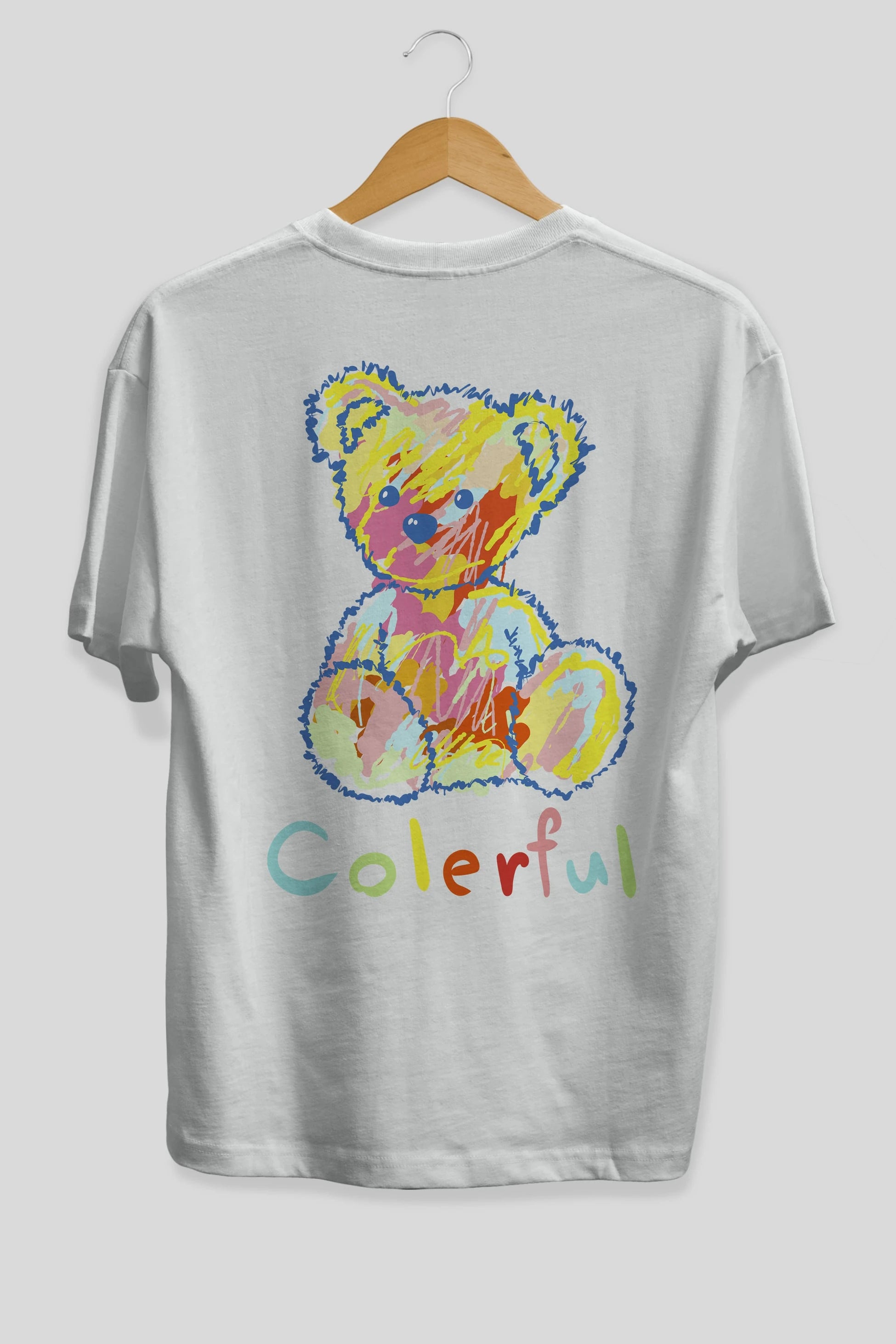 Colerful Bear Arka Baskılı Oversize t-shirt Erkek Kadın Unisex