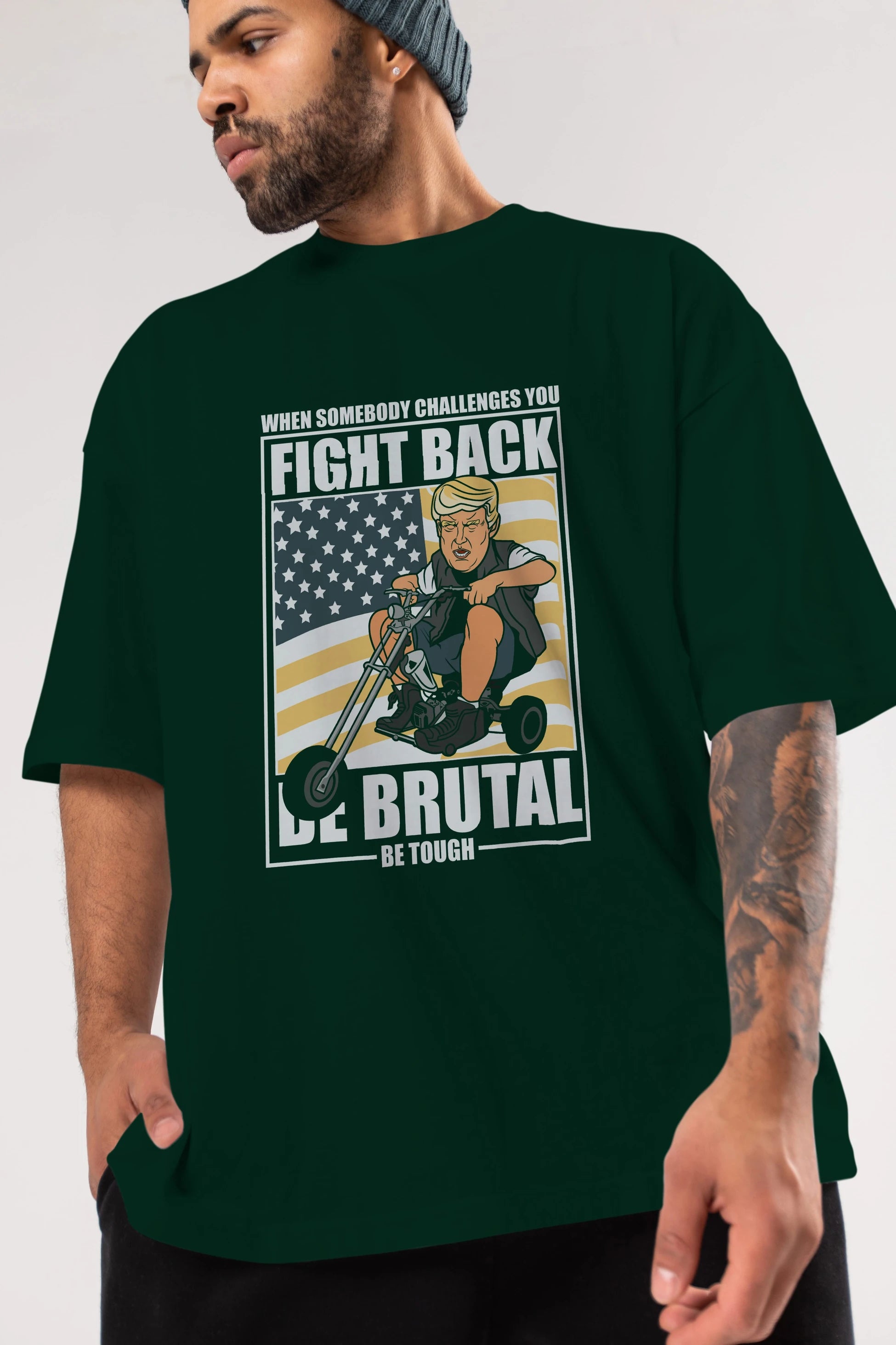 Trump Biker Ön Baskılı Oversize t-shirt Erkek Kadın Unisex %100 Pamuk tişort