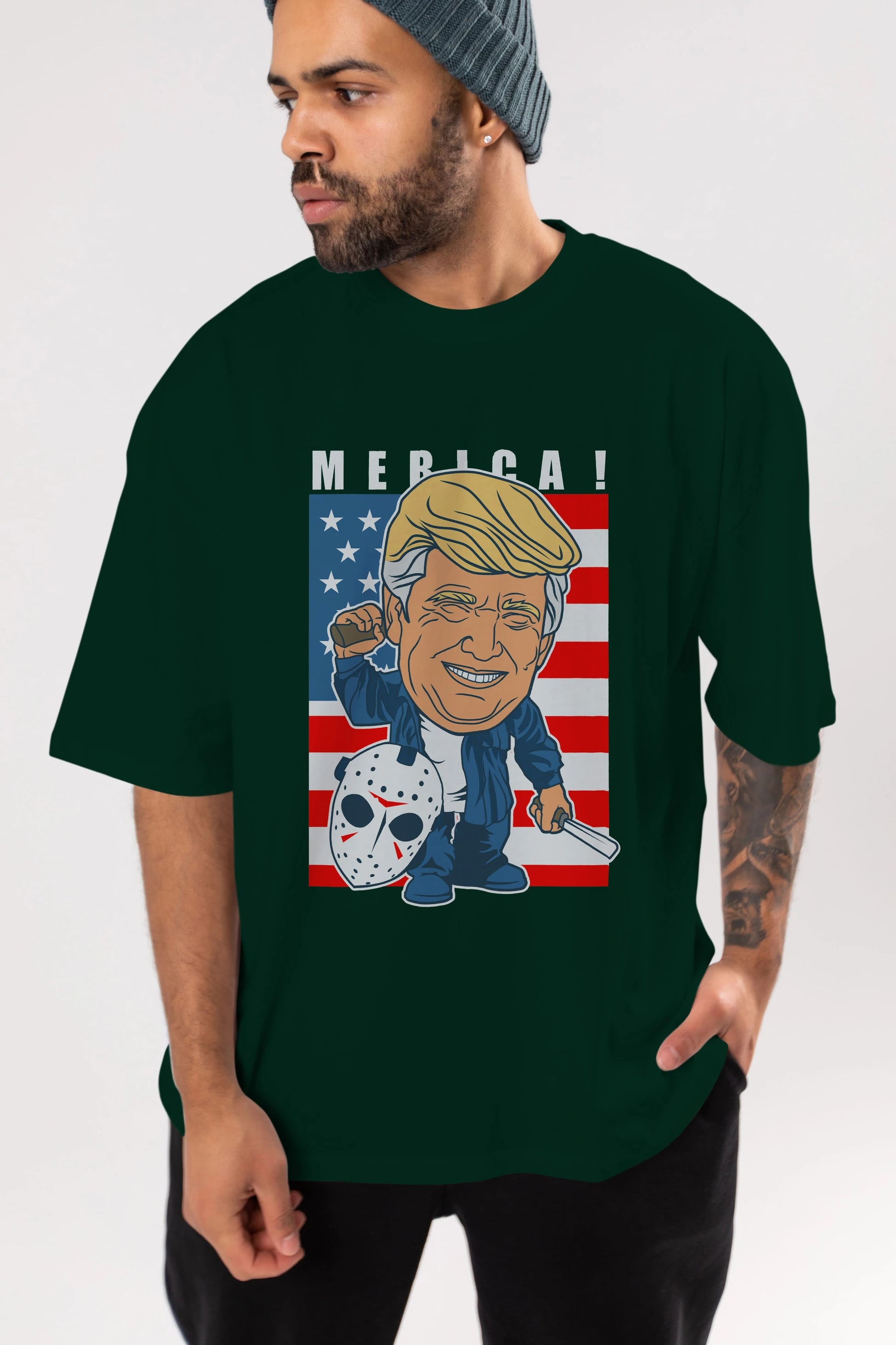 Jason Voorhess Trump Ön Baskılı Oversize t-shirt Erkek Kadın Unisex %100 Pamuk tişort