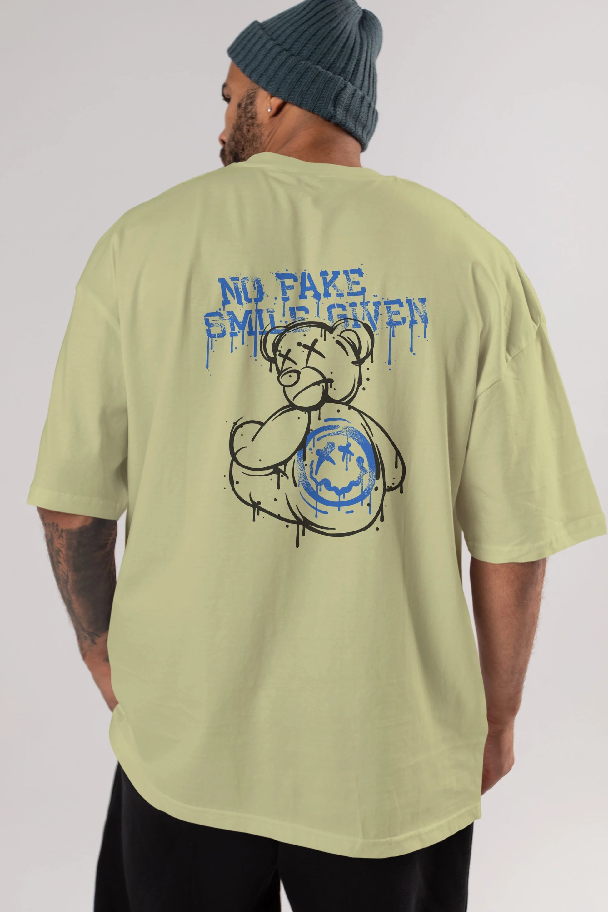 No Fake Smile Given Bear Arka Baskılı Oversize t-shirt Erkek Kadın Unisex