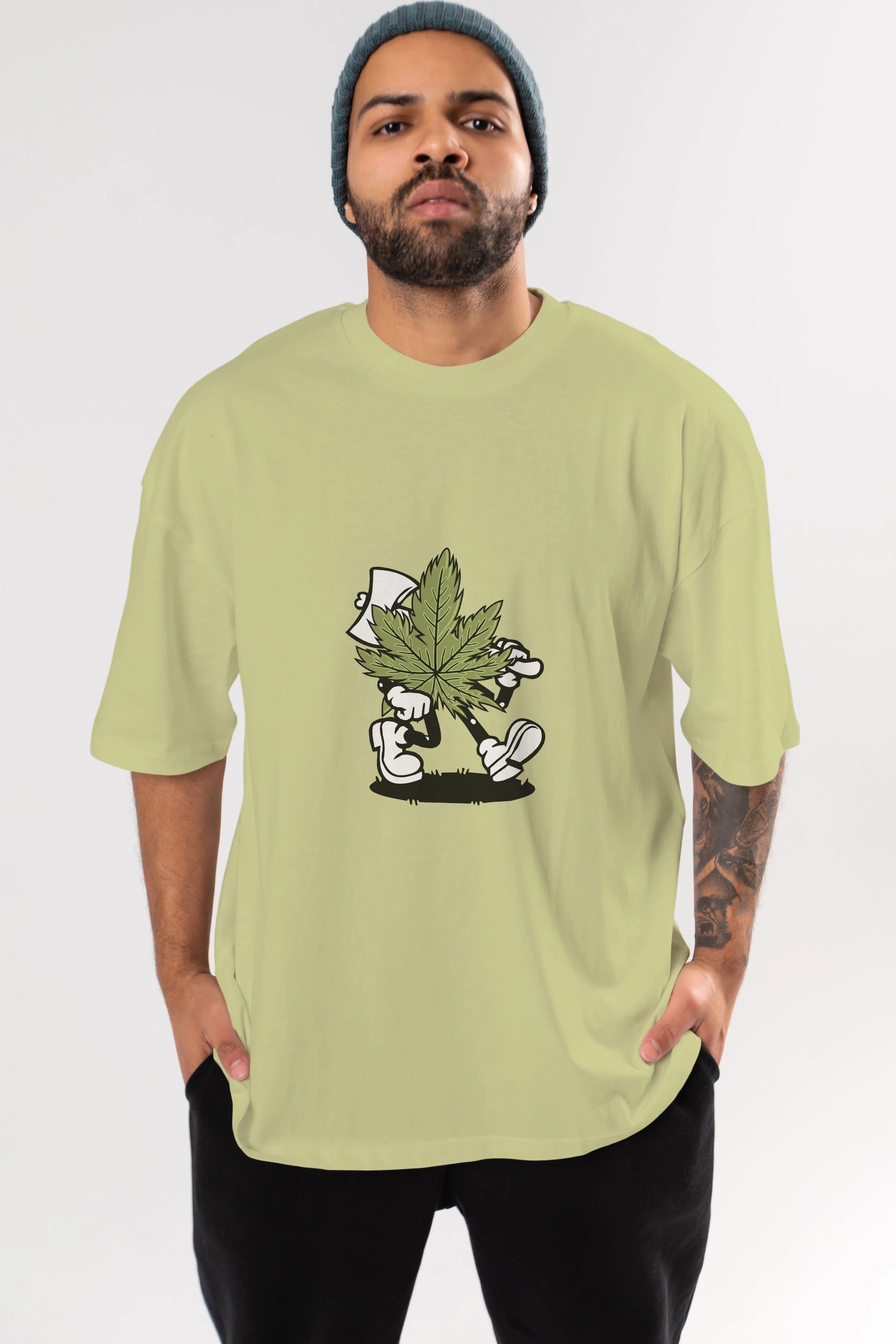 Weed Ön Baskılı Oversize t-shirt Erkek Kadın Unisex %100 Pamuk tişort