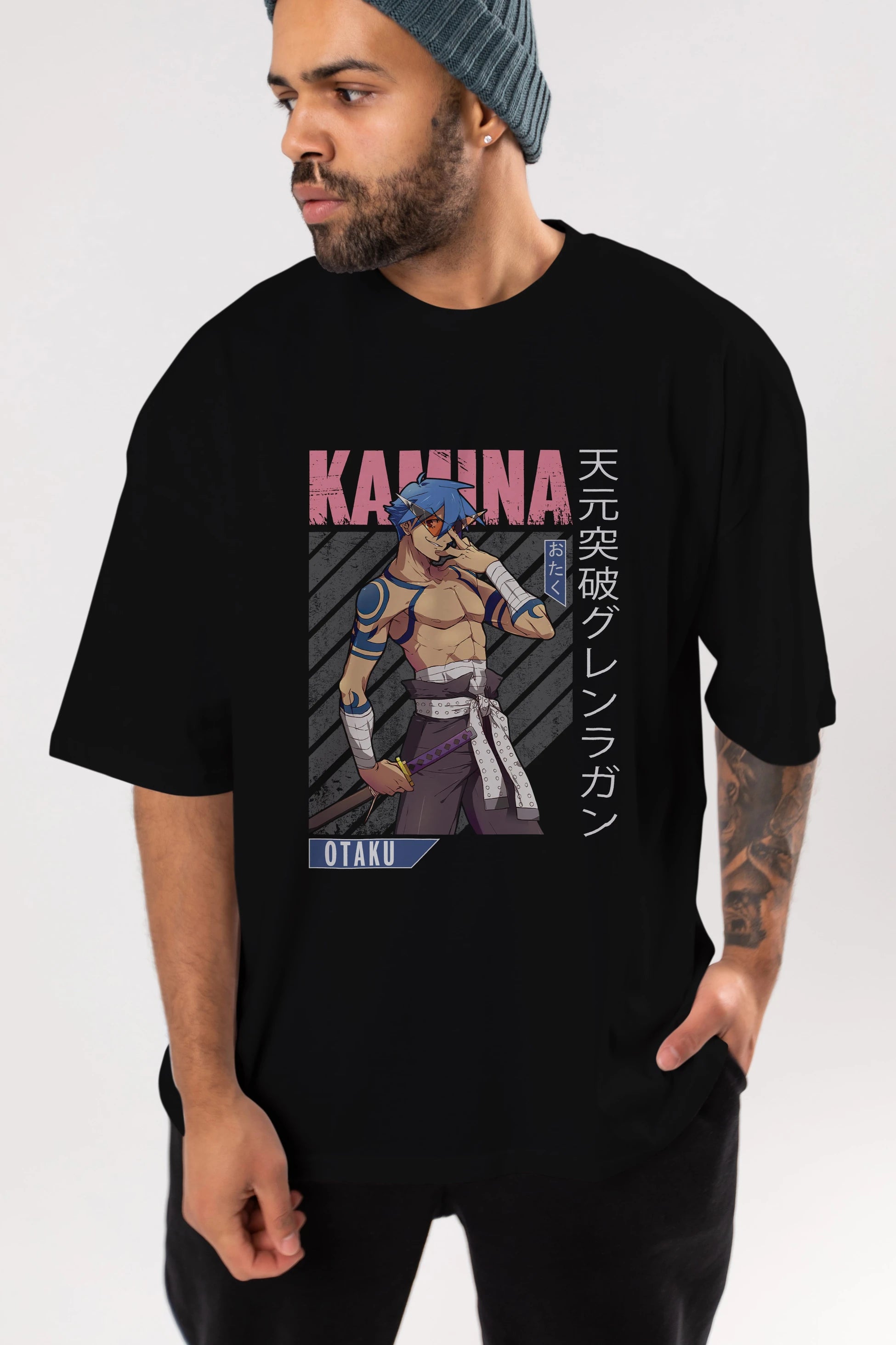 Kamina 5 Anime Ön Baskılı Oversize t-shirt %100 pamuk Erkek Kadın Unisex