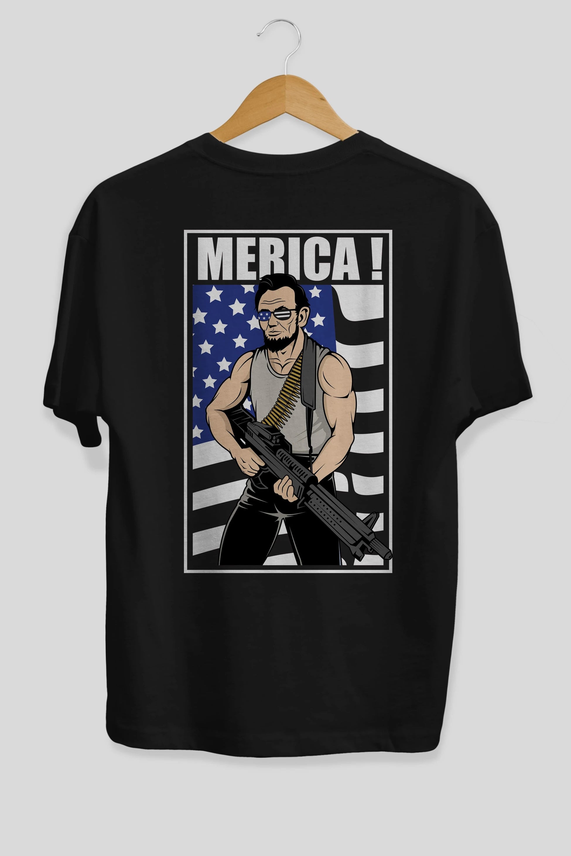 Lincoln Rambo Arka Baskılı Oversize t-shirt Erkek Kadın Unisex %100 Pamuk tişort