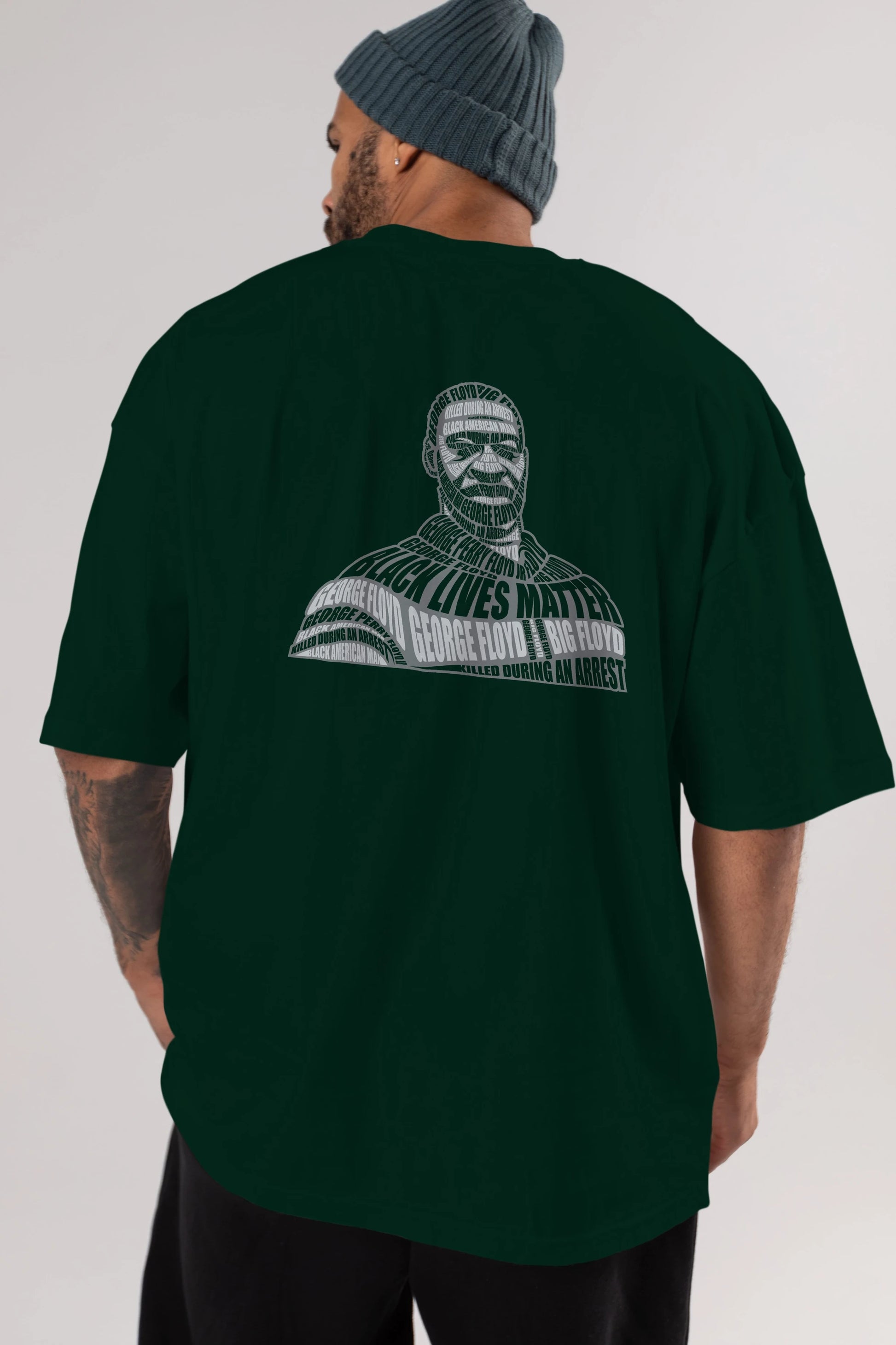George Floyd Calligram Arka Baskılı Oversize t-shirt %100 pamuk Erkek Kadın Unisex