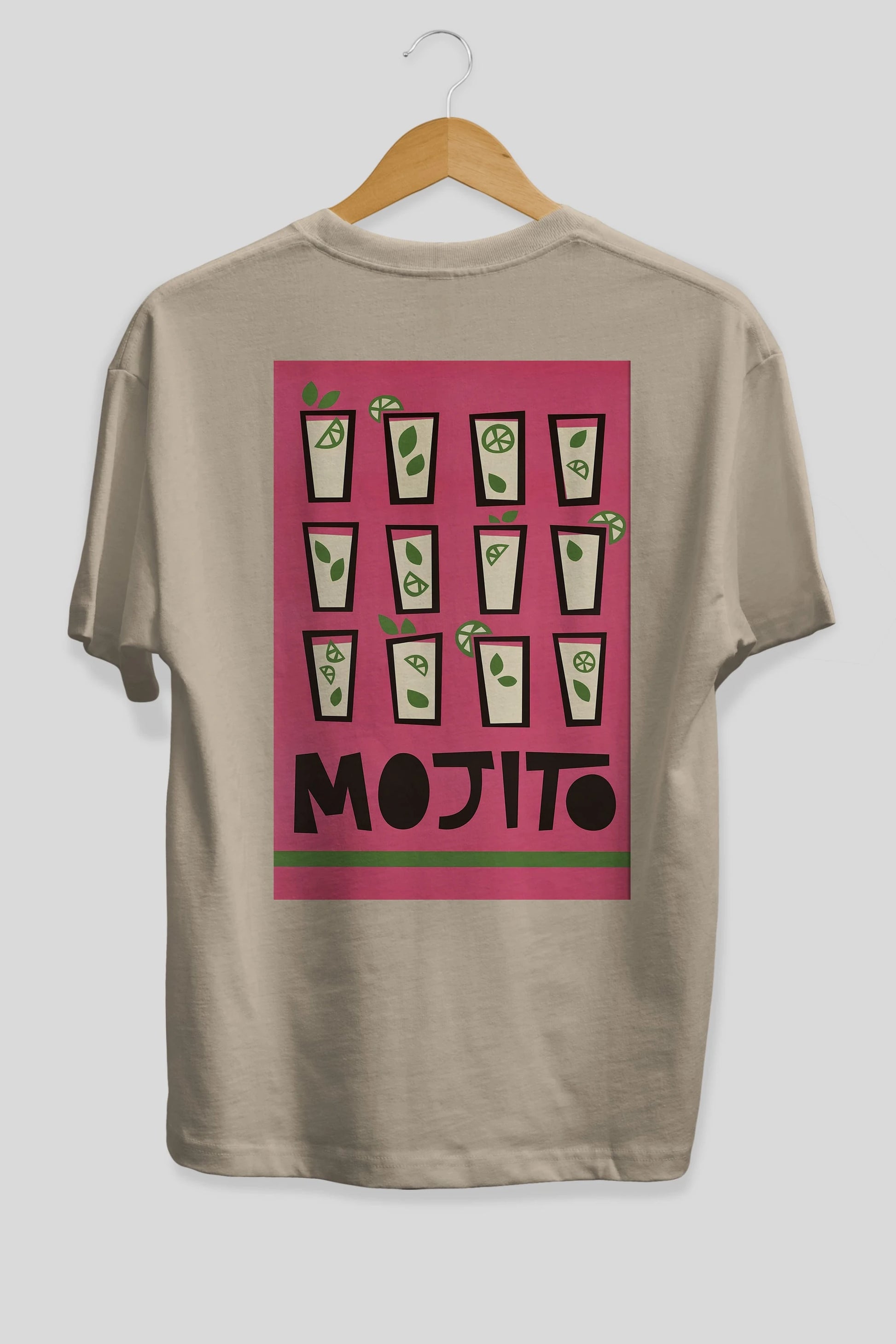 Mojito Arka Baskılı Oversize t-shirt Erkek Kadın Unisex %100 Pamuk Bisiklet Yaka tişort