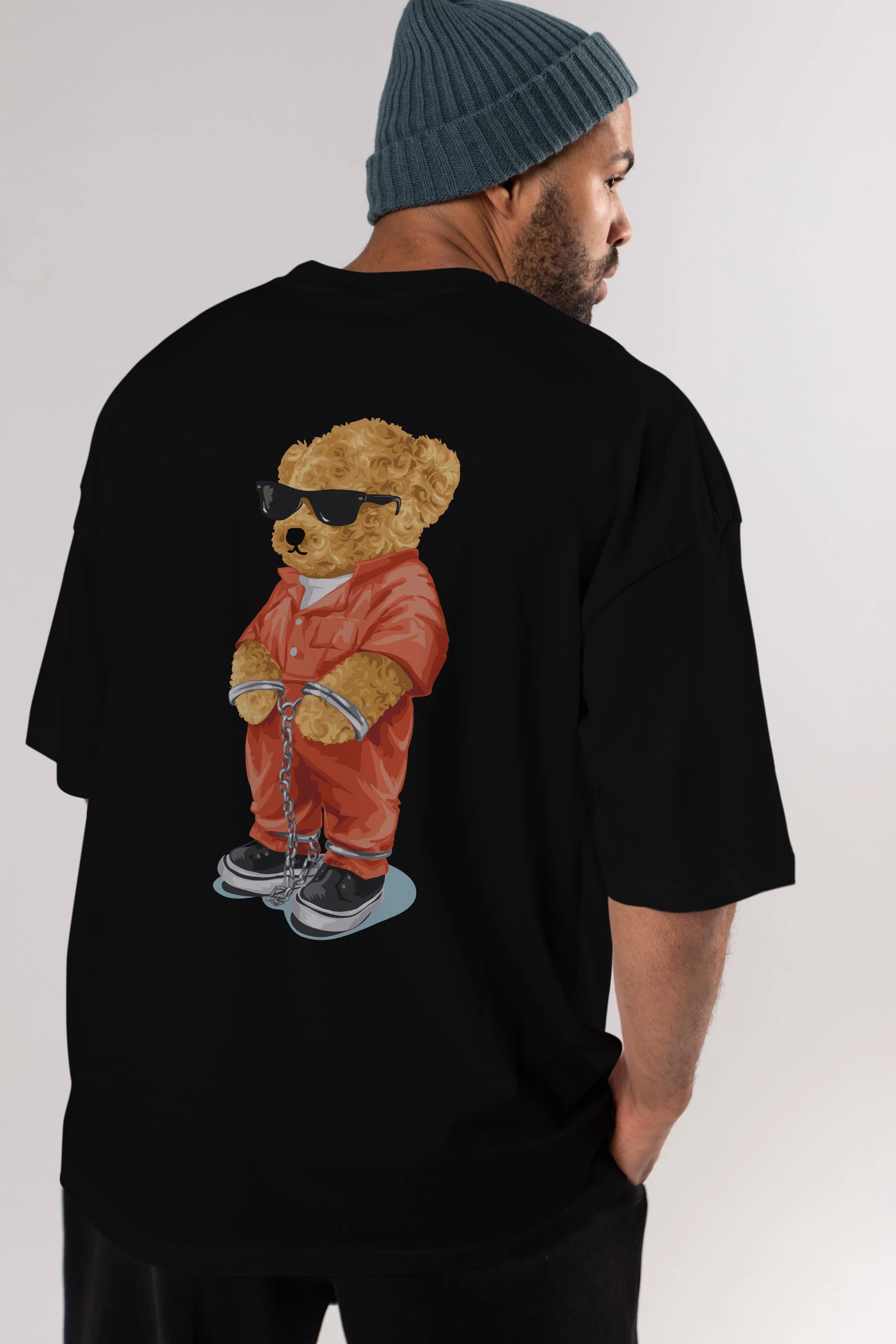 Teddy Bear Kodes Arka Baskılı Oversize t-shirt Erkek Kadın Unisex %100 Pamuk