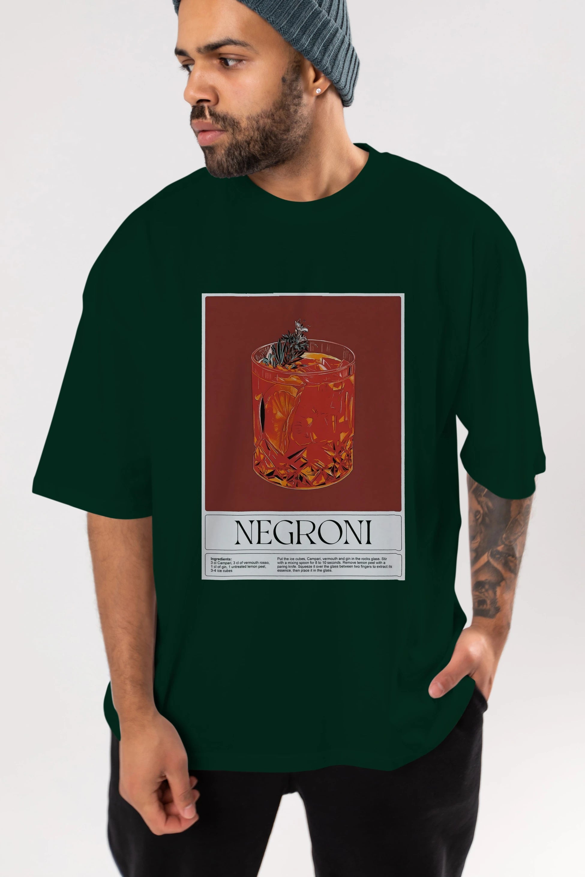 Negroni 2 Ön Baskılı Oversize t-shirt Erkek Kadın Unisex %100 Pamuk Bisiklet Yaka tişort