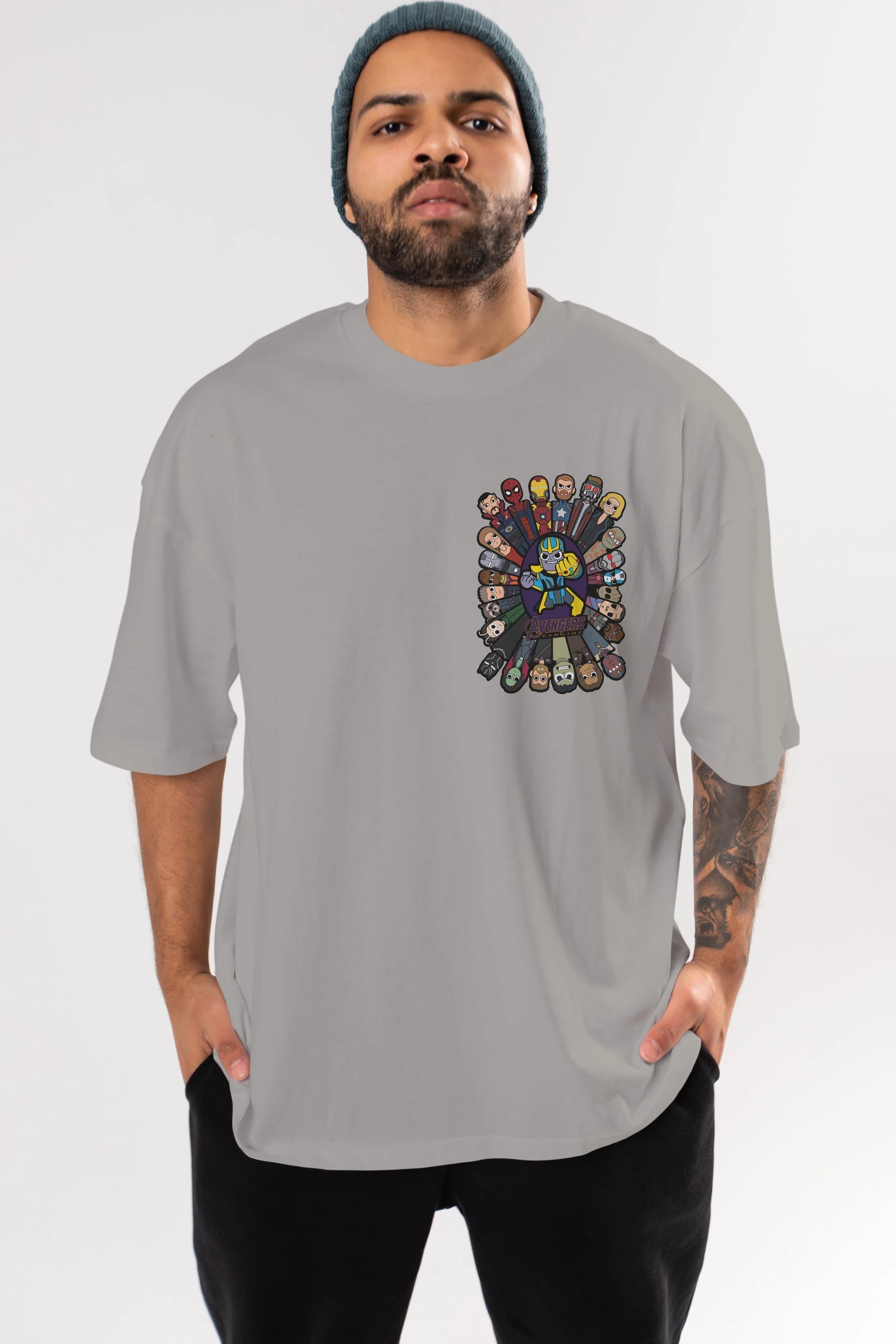The Avengers (2) Ön Sol Baskılı Oversize t-shirt Erkek Kadın Unisex %100 Pamuk Bisiklet Yaka tişort
