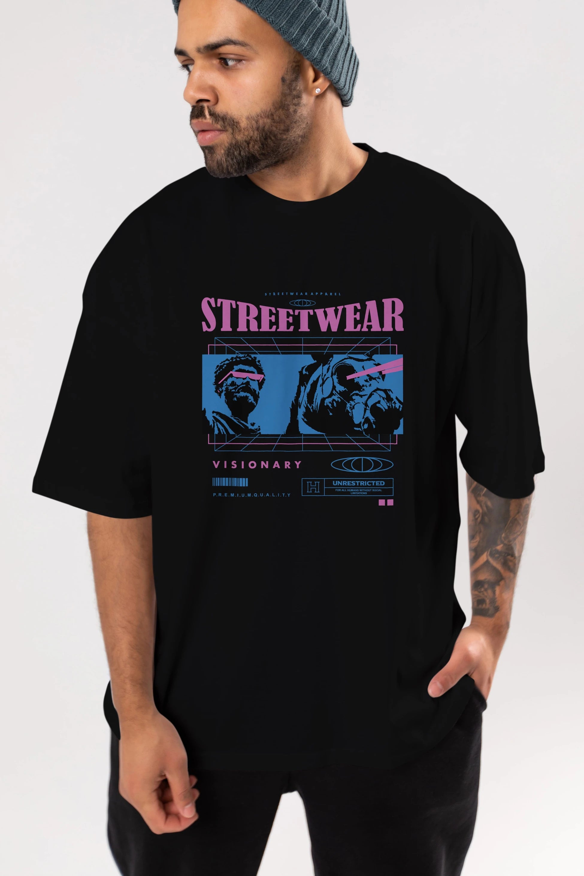 Streetwear Visionary Ön Baskılı Oversize t-shirt Erkek Kadın Unisex