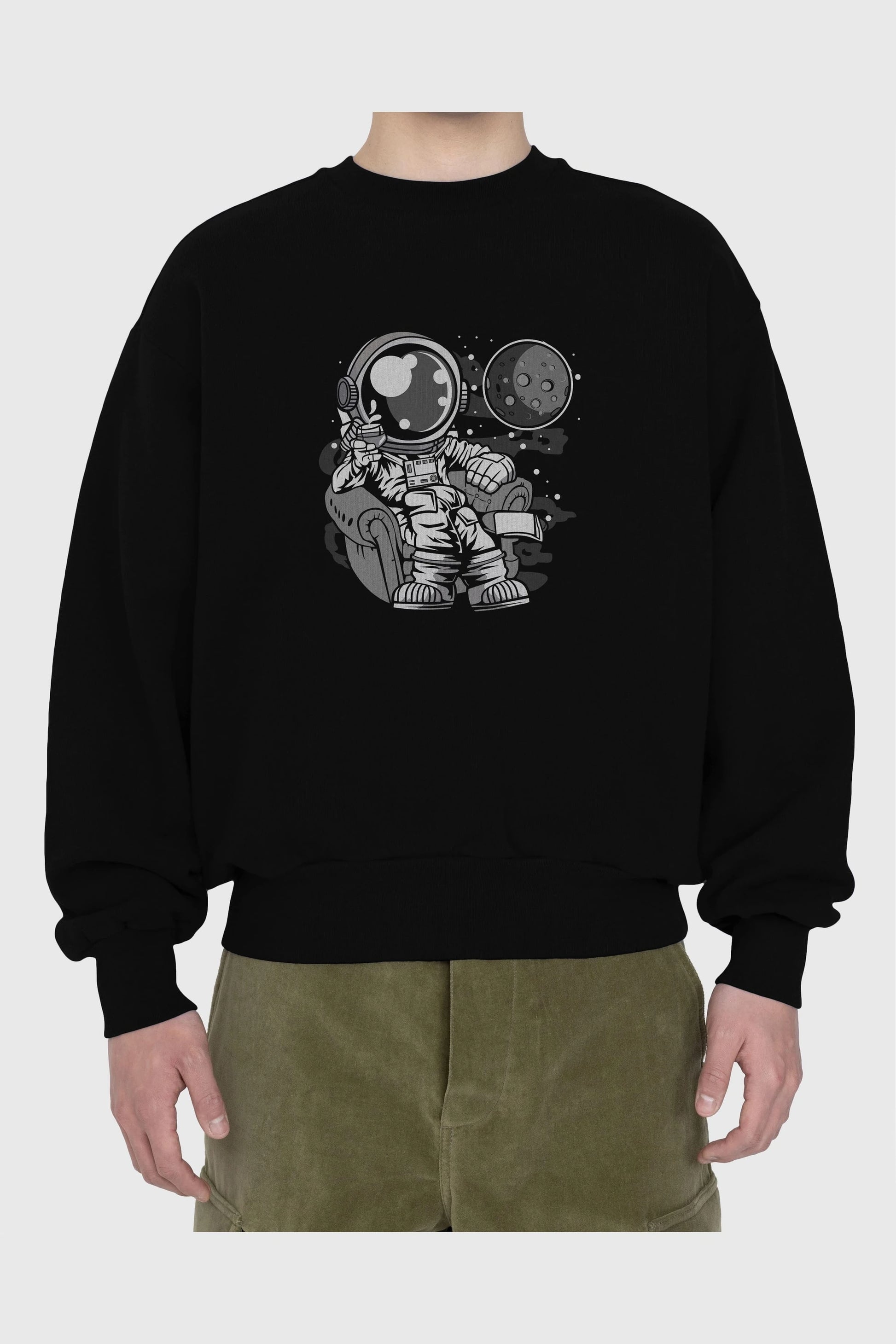 Astronaut Drinking And Relax Ön Baskılı Oversize Sweatshirt Erkek Kadın Unisex