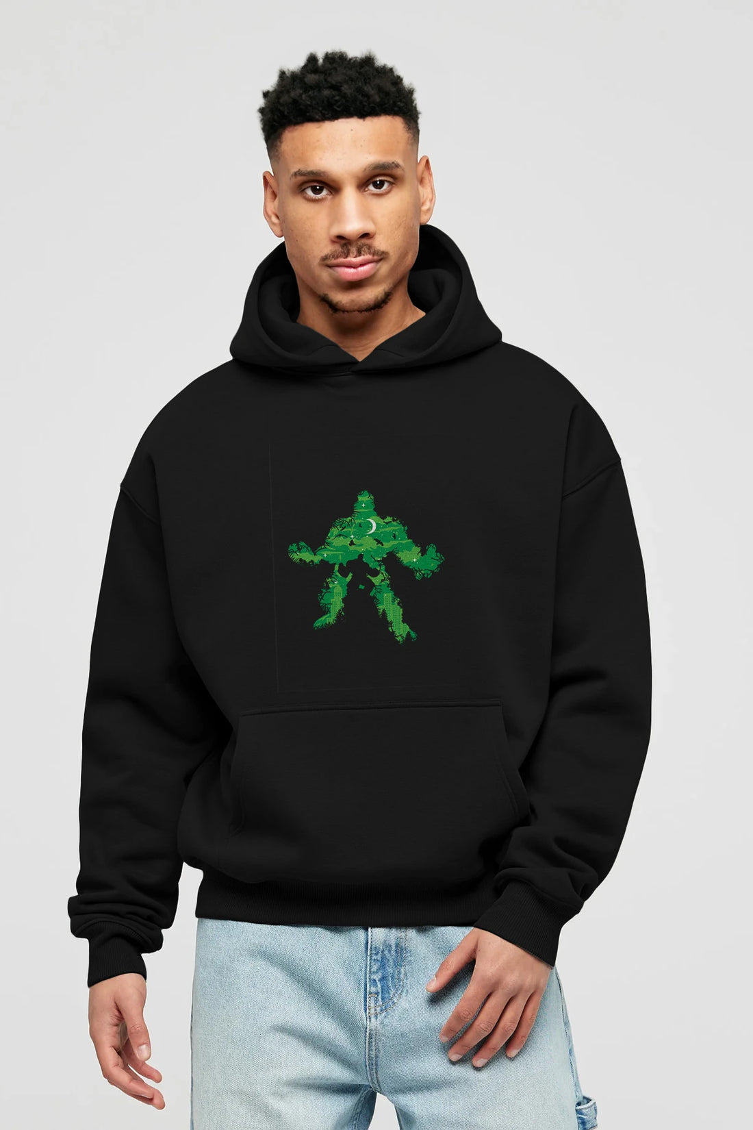 Green Monster Ön Baskılı Hoodie Oversize Kapüşonlu Sweatshirt Erkek Kadın Unisex
