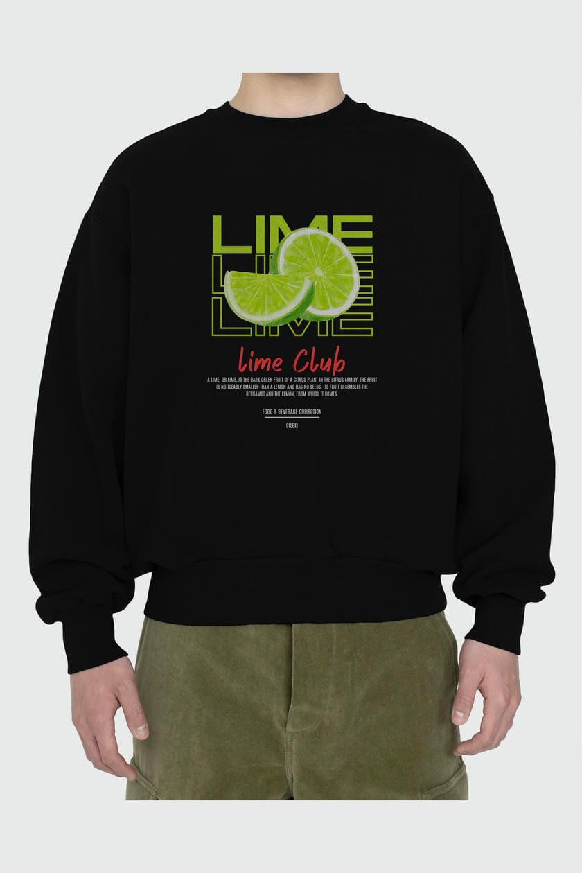 Lime ön Baskılı Oversize Sweatshirt Erkek Kadın Unisex
