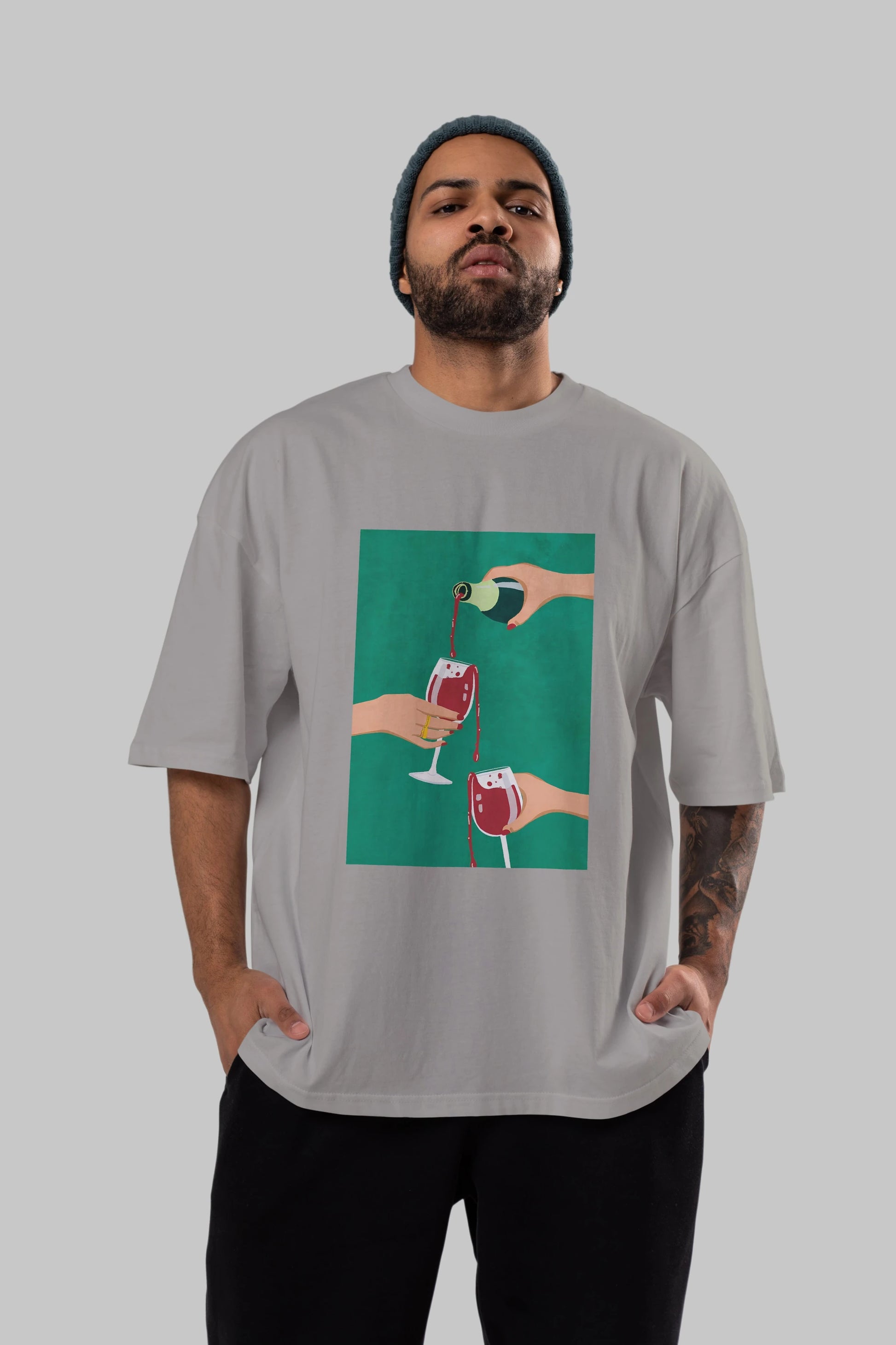 Wine 2 Ön Baskılı Oversize t-shirt Erkek Kadın Unisex %100 Pamuk Bisiklet Yaka tişort