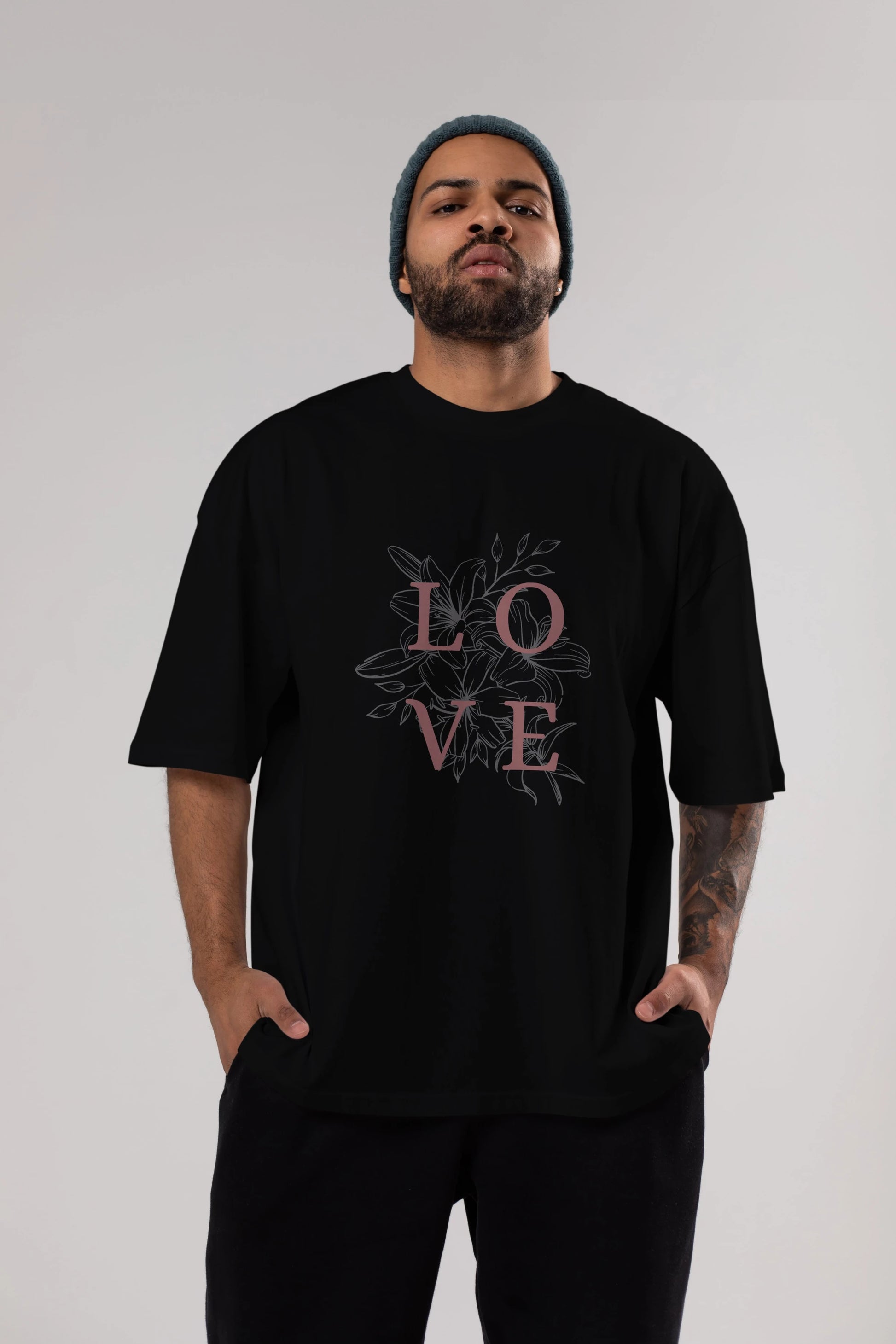 Love Yazılı Ön Baskılı Oversize t-shirt Erkek Kadın Unisex