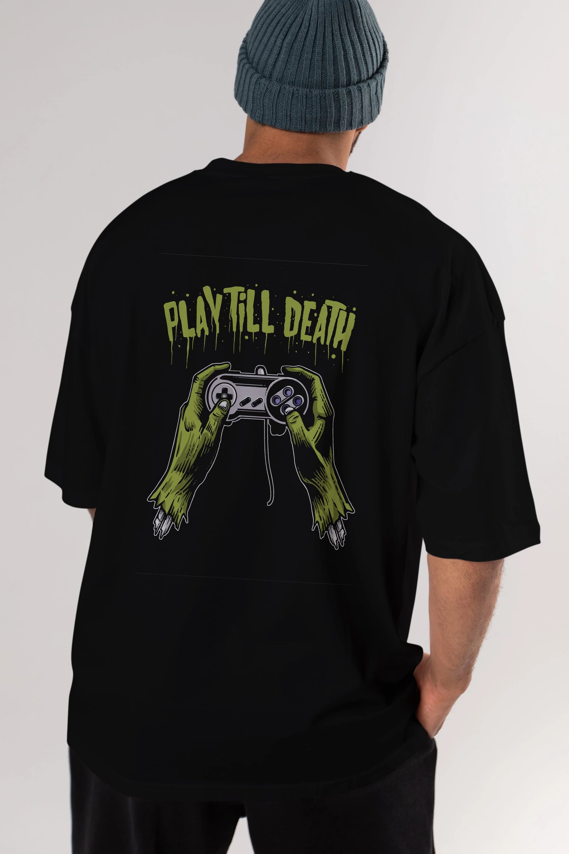 Play Till Death Arka Baskılı Oversize t-shirt Erkek Kadın Unisex %100 Pamuk
