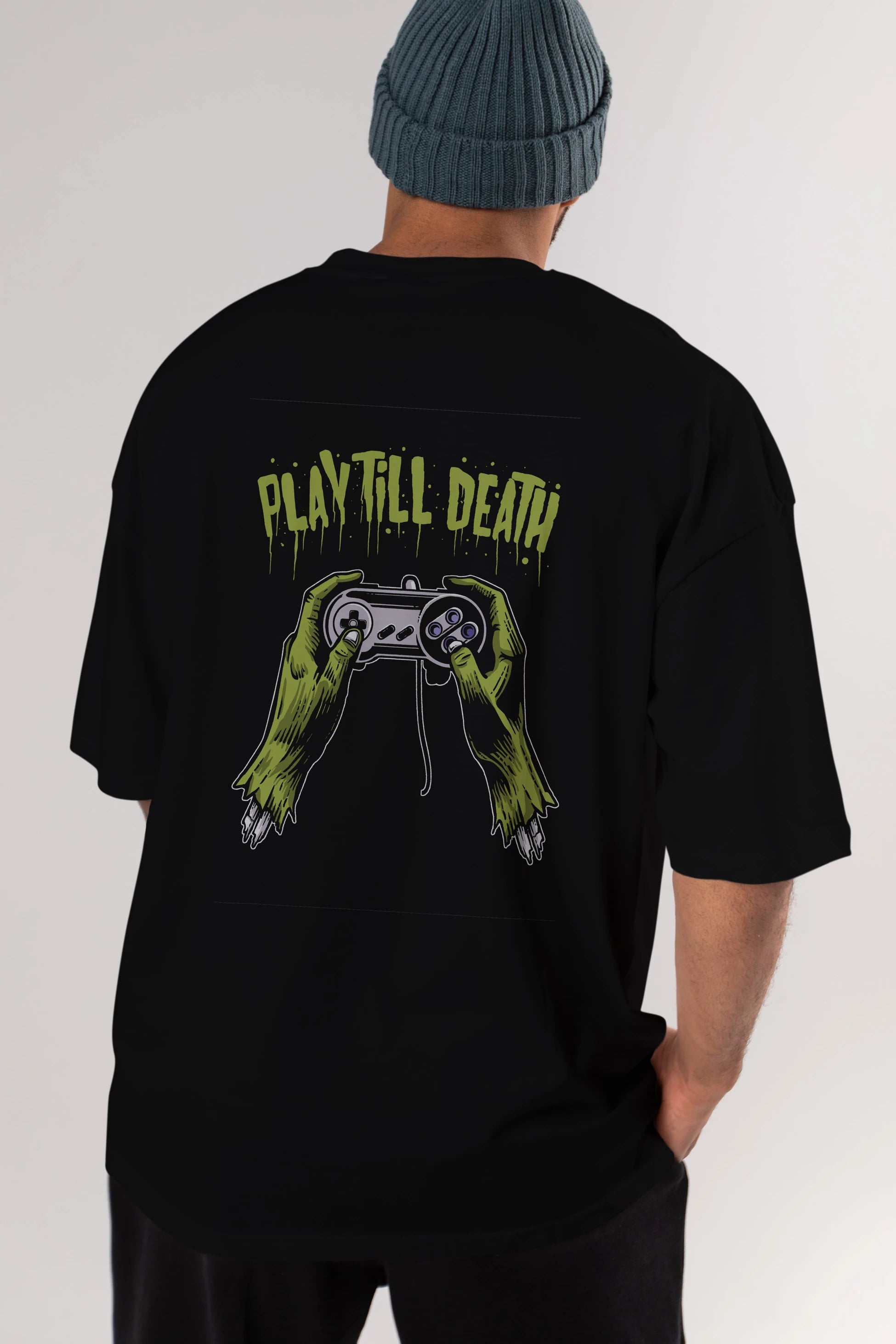 Play Till Death Arka Baskılı Oversize t-shirt Erkek Kadın Unisex %100 Pamuk