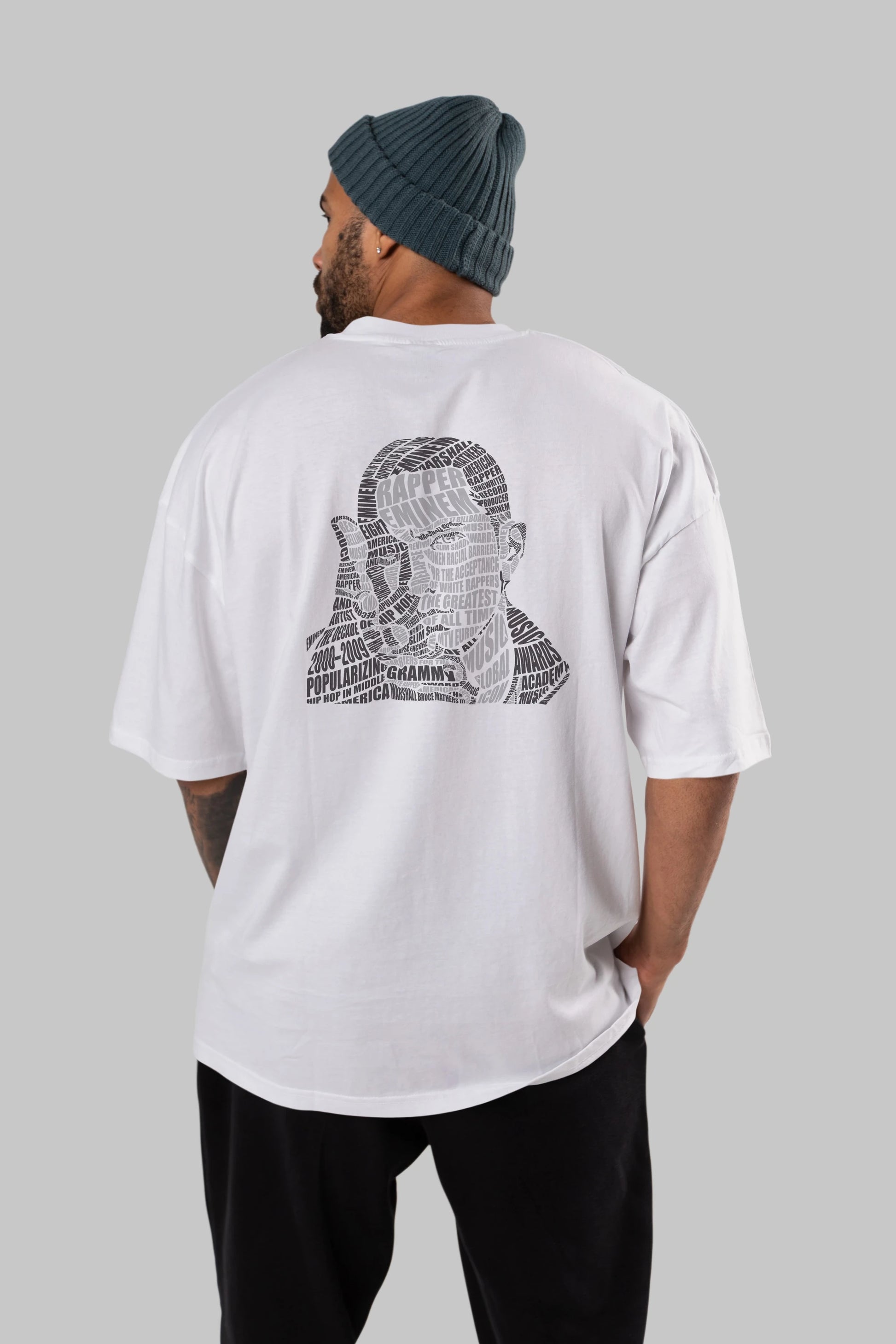 Eminem Calligram Arka Baskılı Oversize t-shirt %100 pamuk Erkek Kadın Unisex