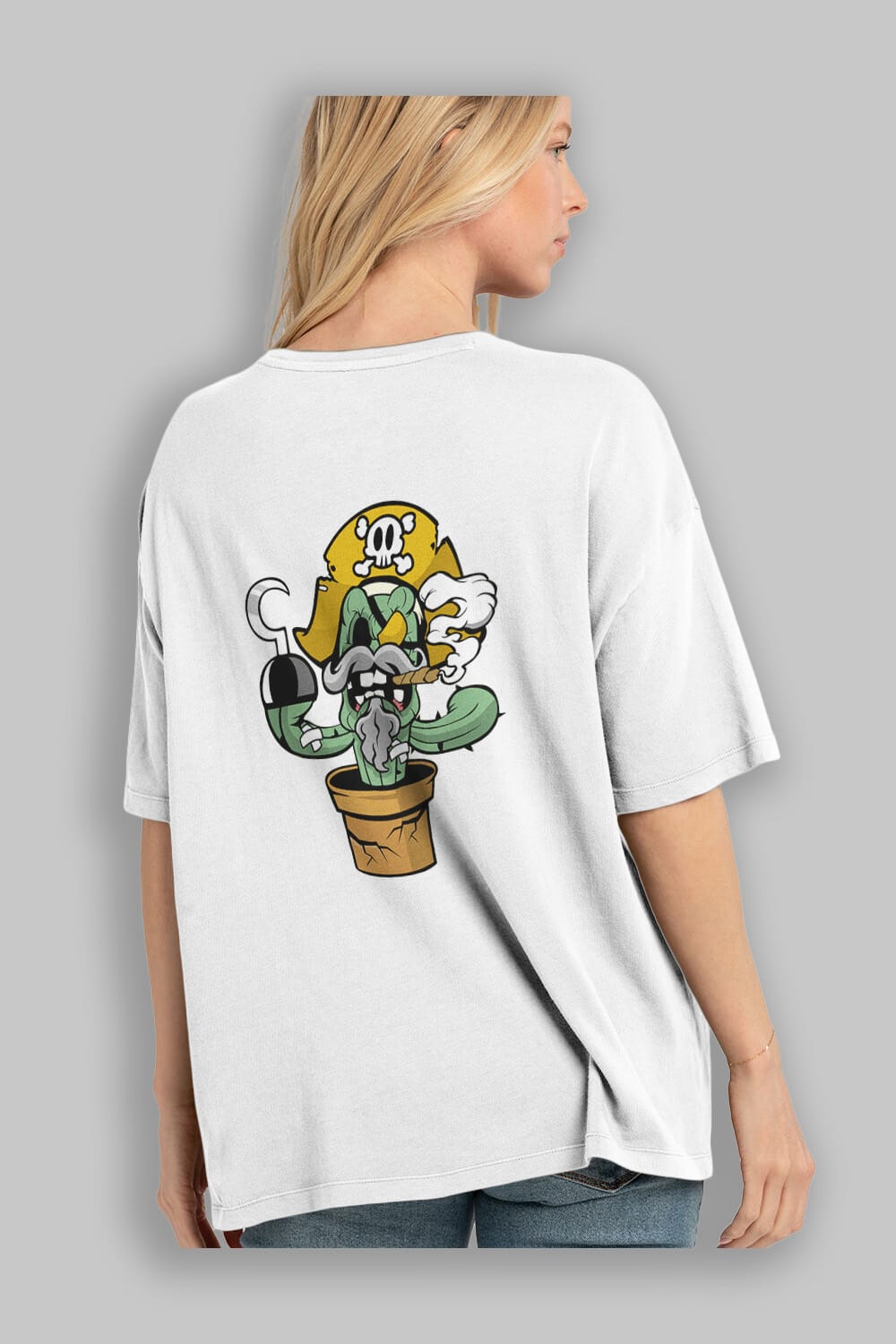 Pirate Cactus Arka Baskılı Oversize t-shirt Erkek Kadın Unisex %100 Pamuk tişort