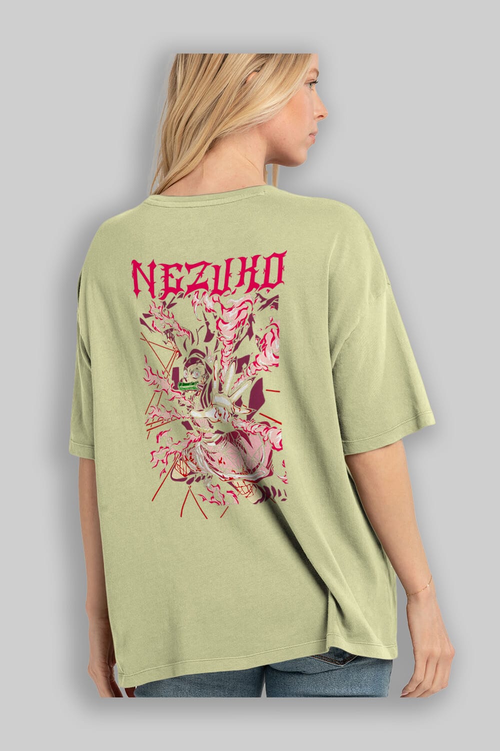 NEZUKO KAMADO Anime Arka Baskılı Oversize t-shirt Erkek Kadın Unisex