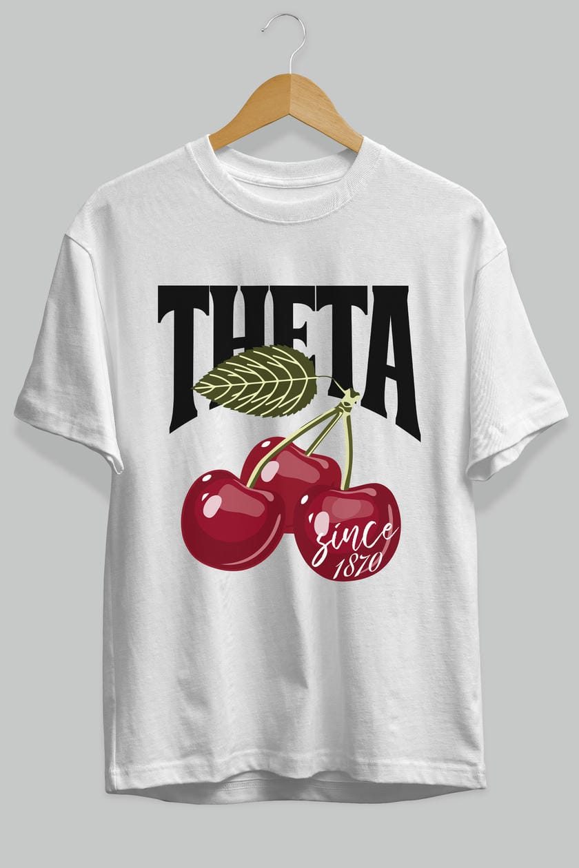 Theta Cherry Cherries Ön Baskılı Oversize t-shirt Erkek Kadın Pamuk Bisiklet Yaka tişort