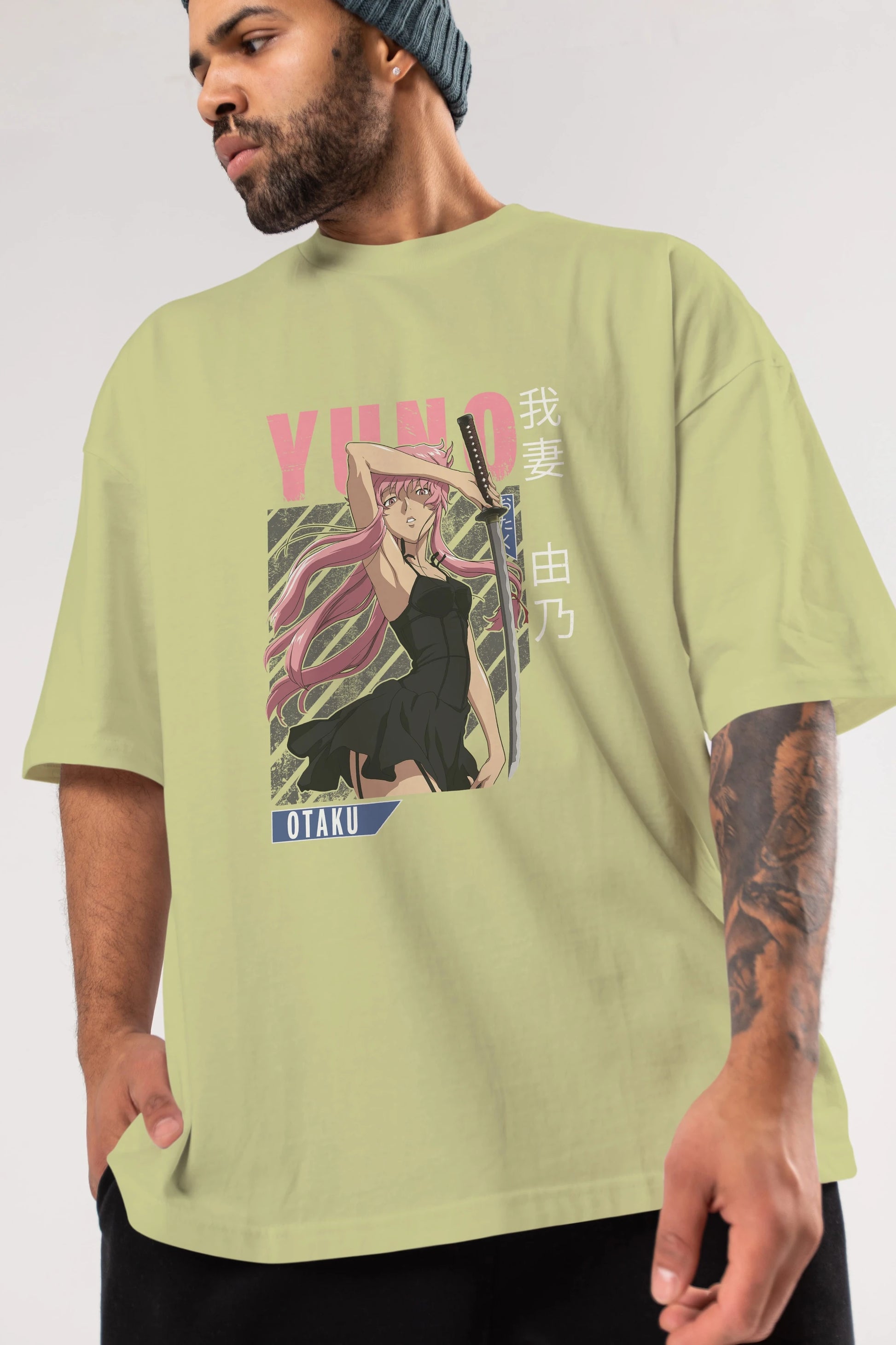 Yuno Gasai 5 Anime Ön Baskılı Oversize t-shirt %100 pamuk Erkek Kadın Unisex