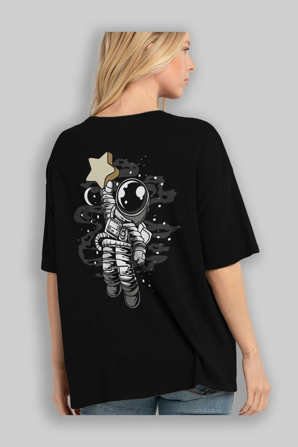 Astronaut Reach The Star Arka Baskılı Oversize t-shirt Erkek Kadın Unisex