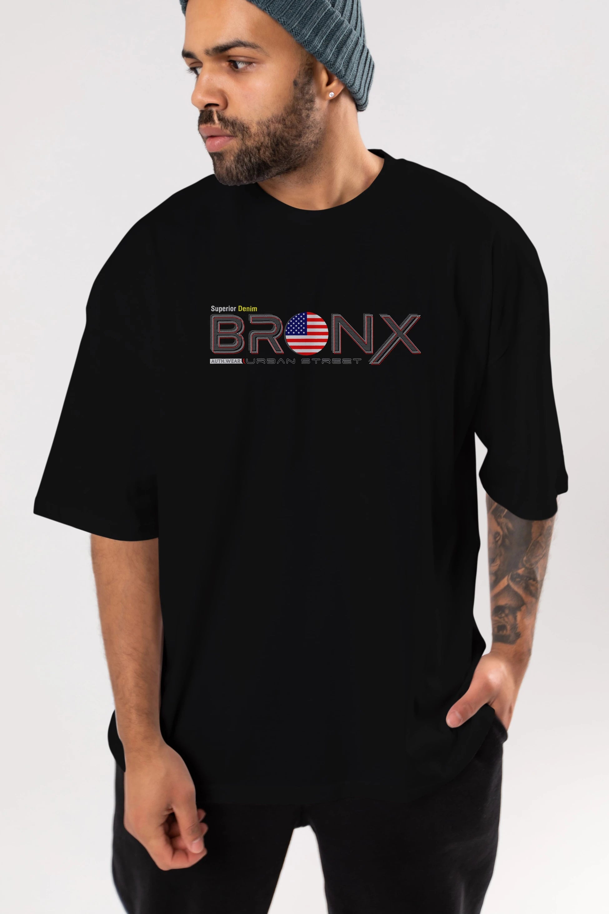 Bronx Ön Baskılı Oversize t-shirt Erkek Kadın Unisex