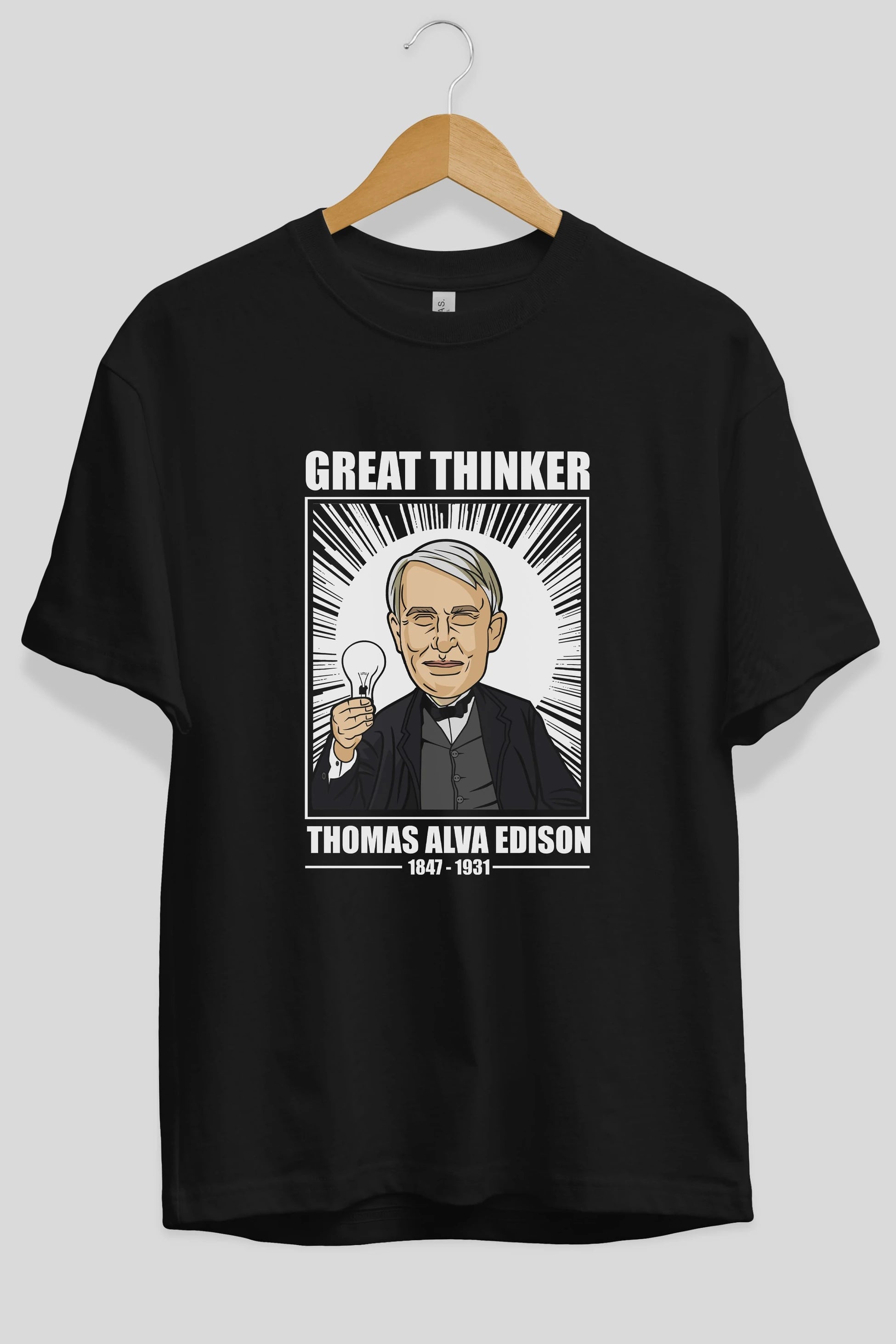 Thomas Alfa Edison Ön Baskılı Oversize t-shirt Erkek Kadın Unisex %100 Pamuk tişort