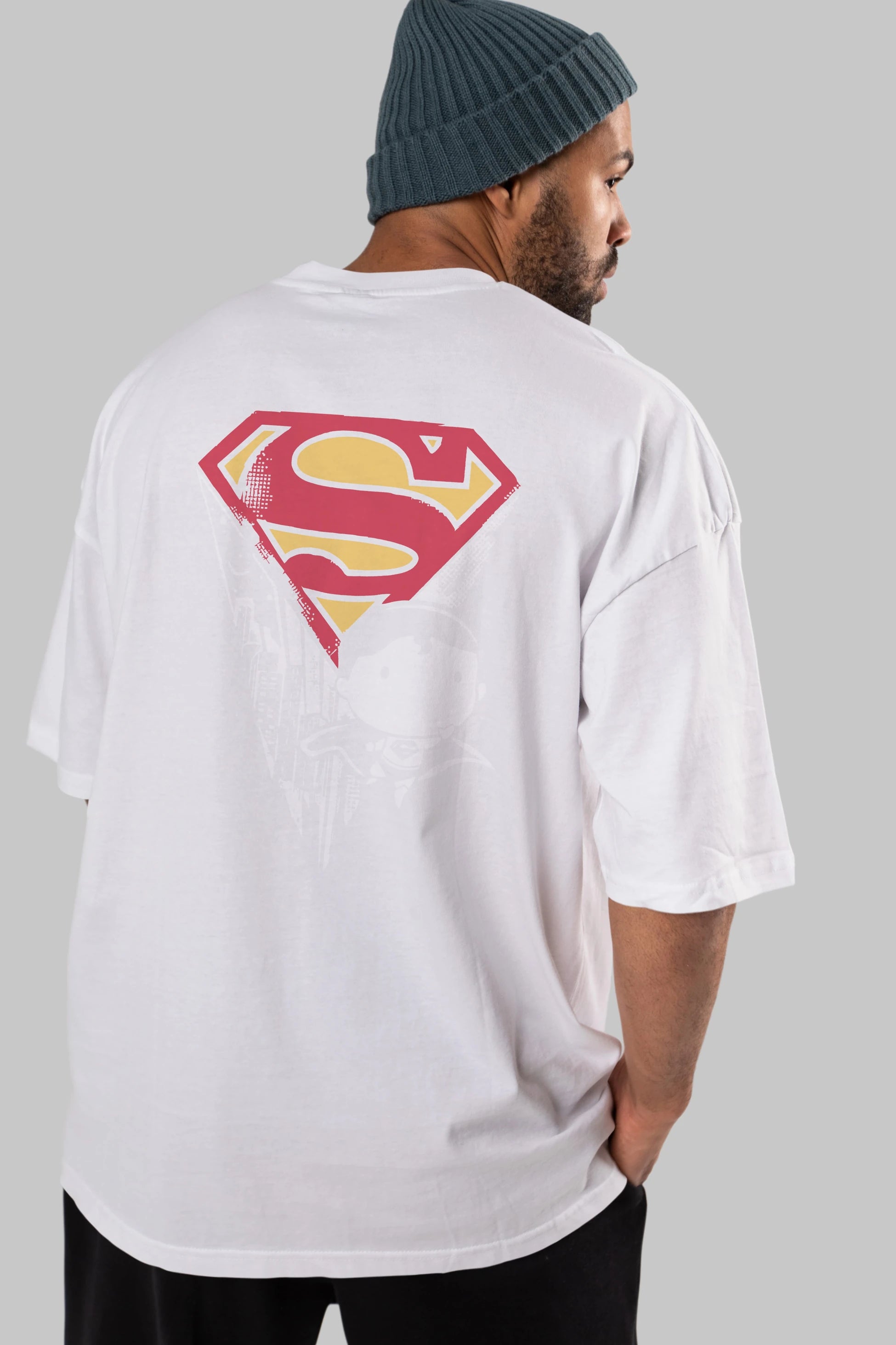 Superman Arka Baskılı Oversize t-shirt Erkek Kadın Unisex %100 Pamuk Bisiklet Yaka tişort