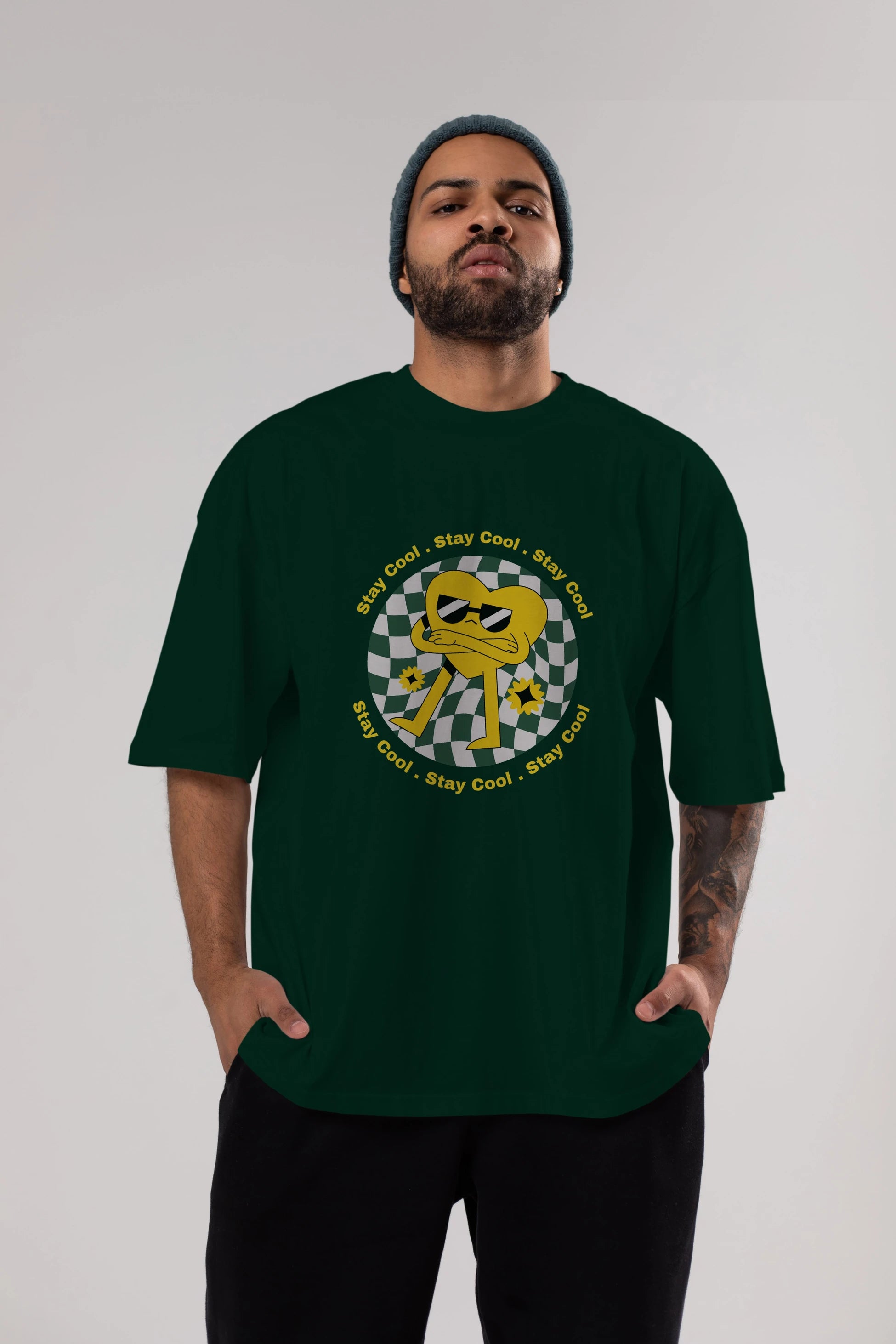 Stay Cool Yazılı Ön Baskılı Oversize t-shirt Erkek Kadın Unisex