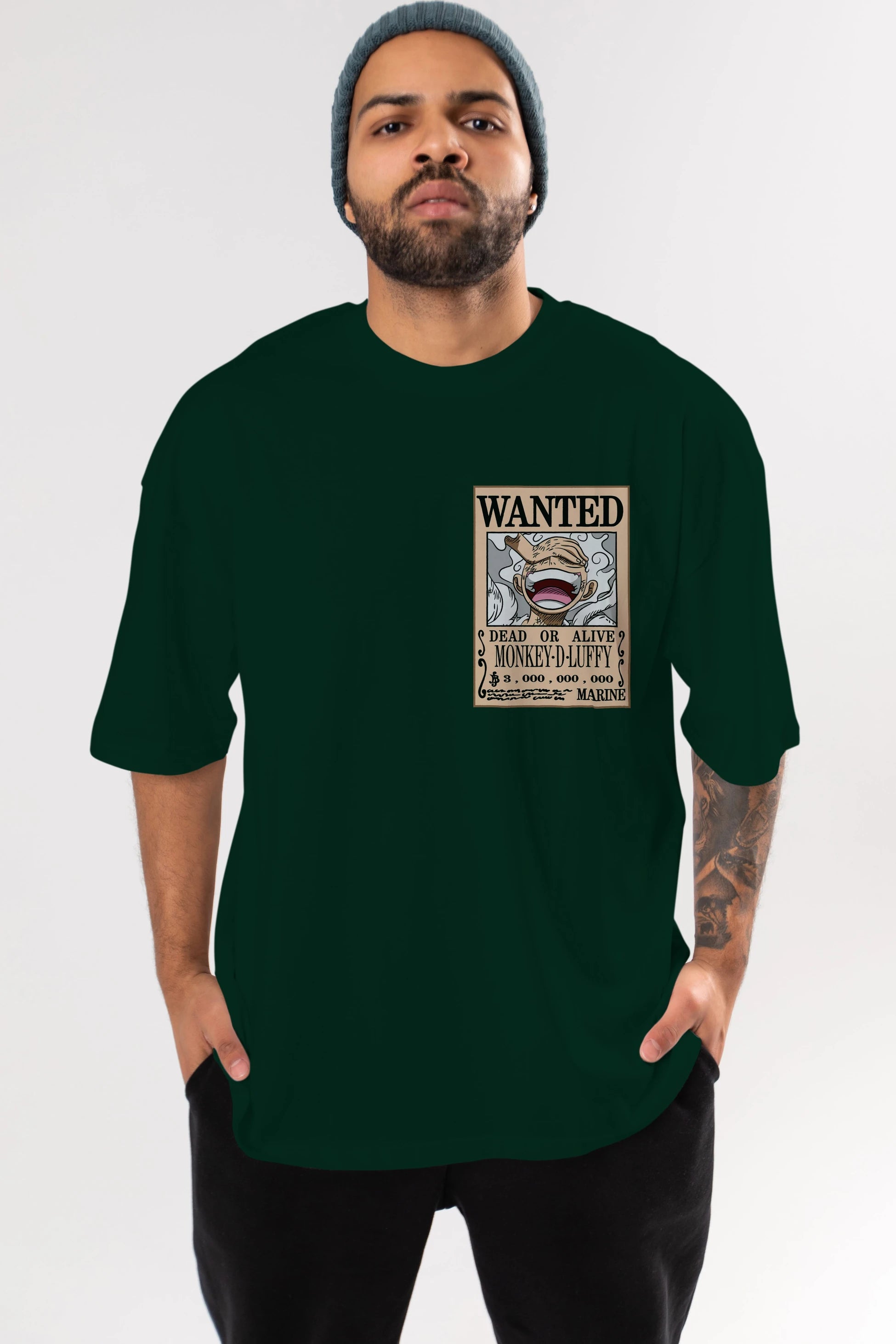 CARTEL LUFFY GEAR 5 Ön Sol Baskılı Oversize t-shirt Erkek Kadın Unisex %100 Pamuk Bisiklet Yaka tişort
