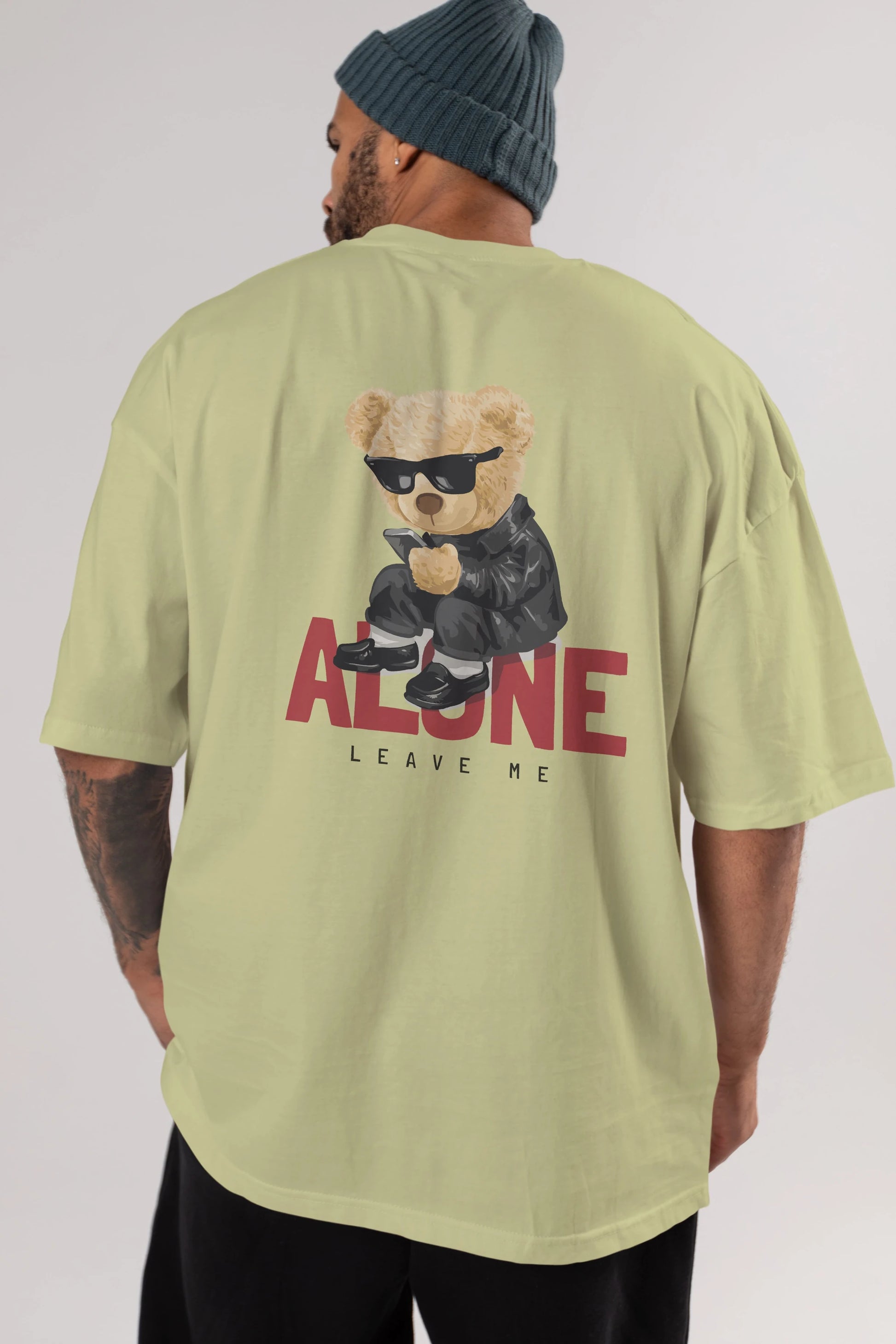 Teddy Bear Alone Arka Baskılı Oversize t-shirt Erkek Kadın Unisex %100 Pamuk