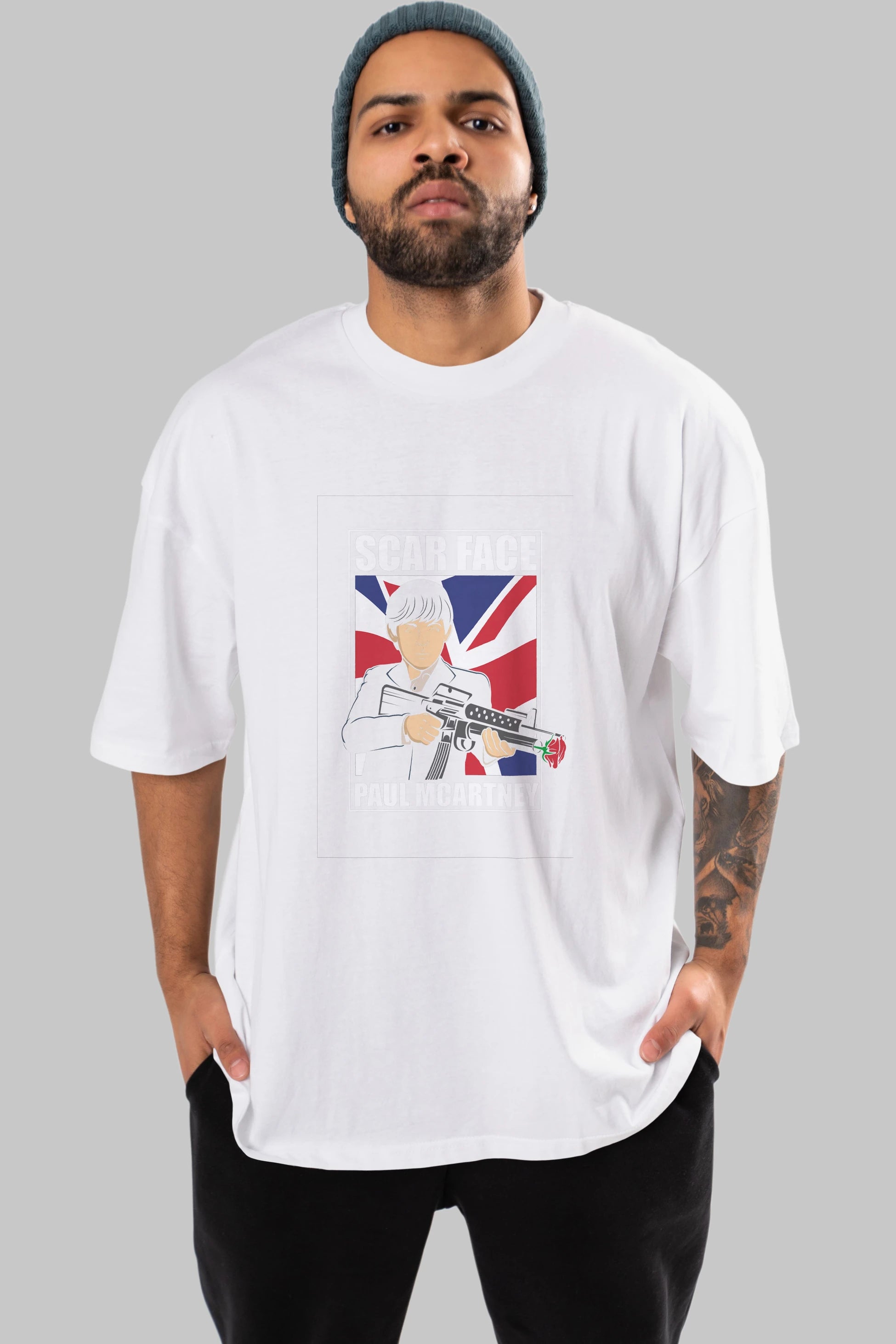 Paul Mccartney Scar Face Ön Baskılı Oversize t-shirt Erkek Kadın Unisex %100 Pamuk tişort