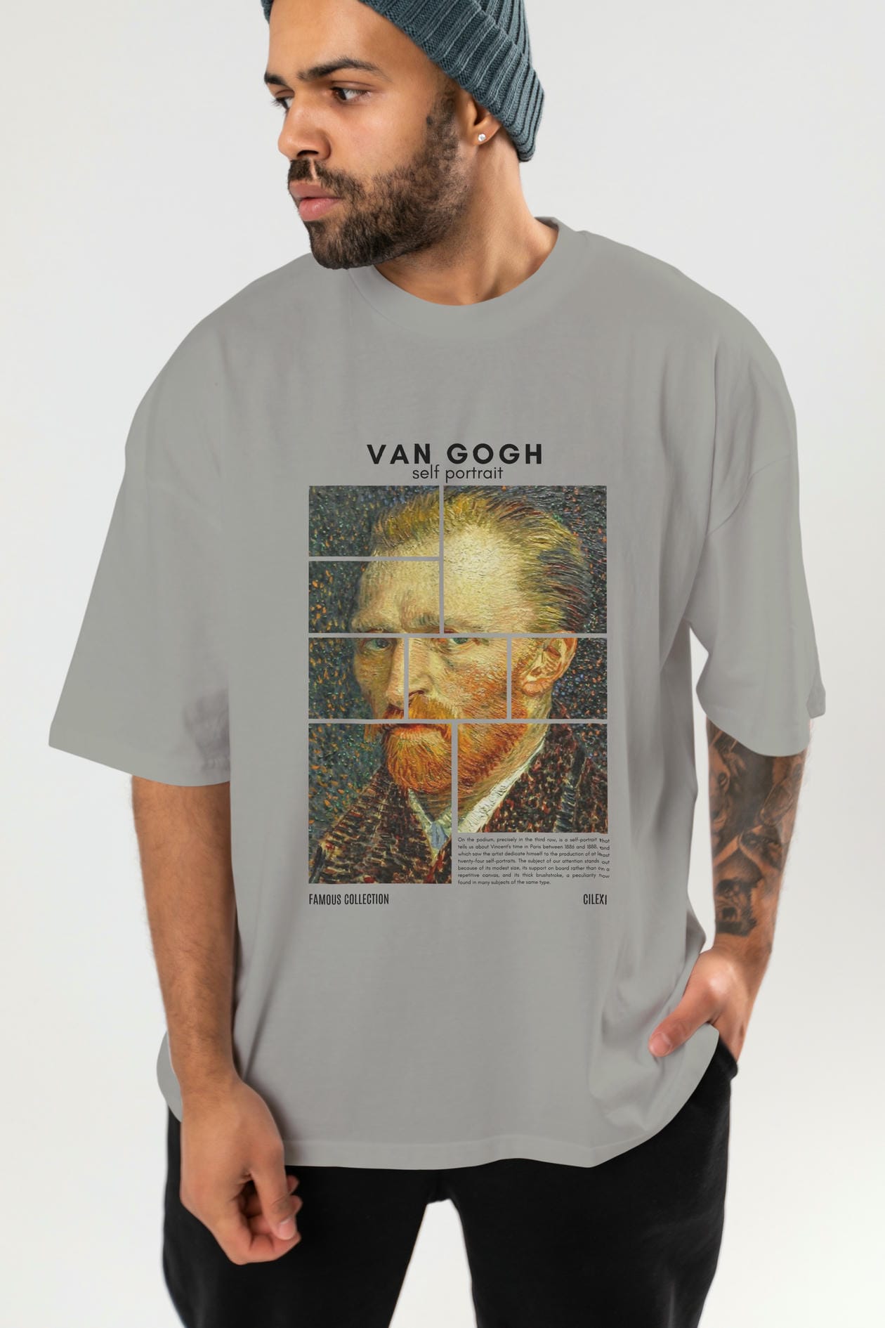 Van Gogh Self Portrait ön Baskılı Oversize t-shirt Erkek Kadın Bisiklet Yaka Pamuk tişort