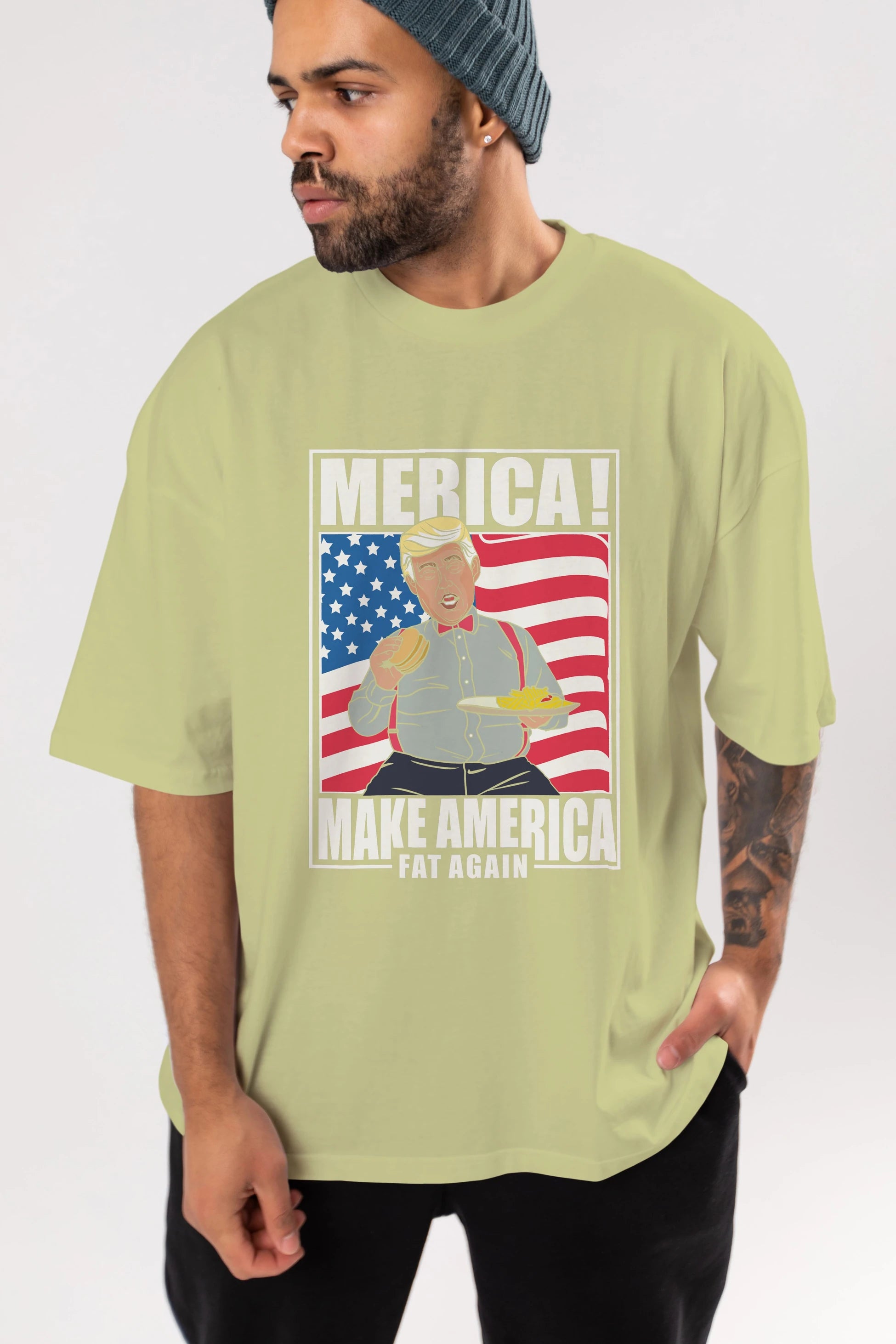 Trump Burger Ön Baskılı Oversize t-shirt Erkek Kadın Unisex %100 Pamuk tişort