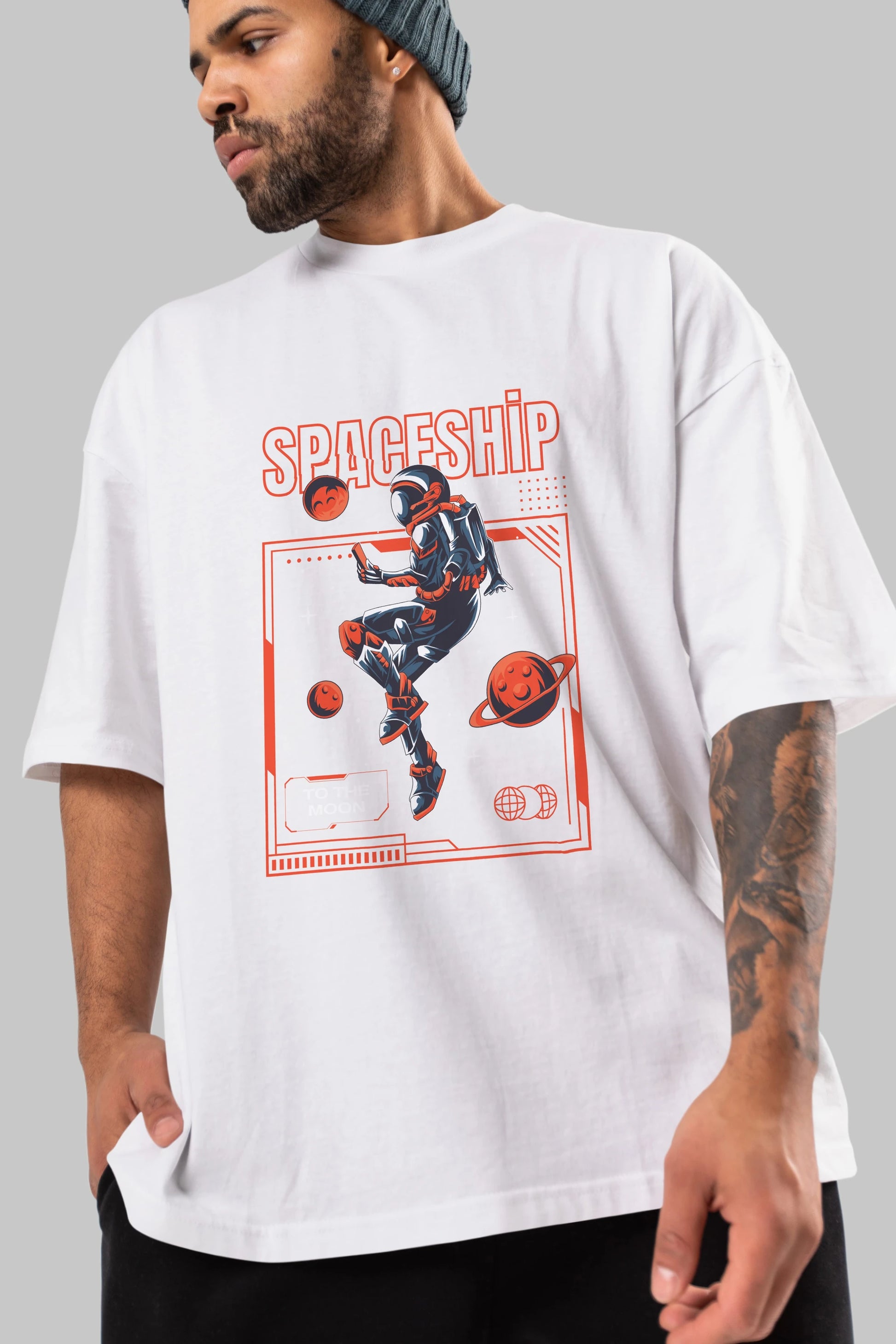 Spaceship Ön Baskılı Oversize t-shirt Erkek Kadın Unisex
