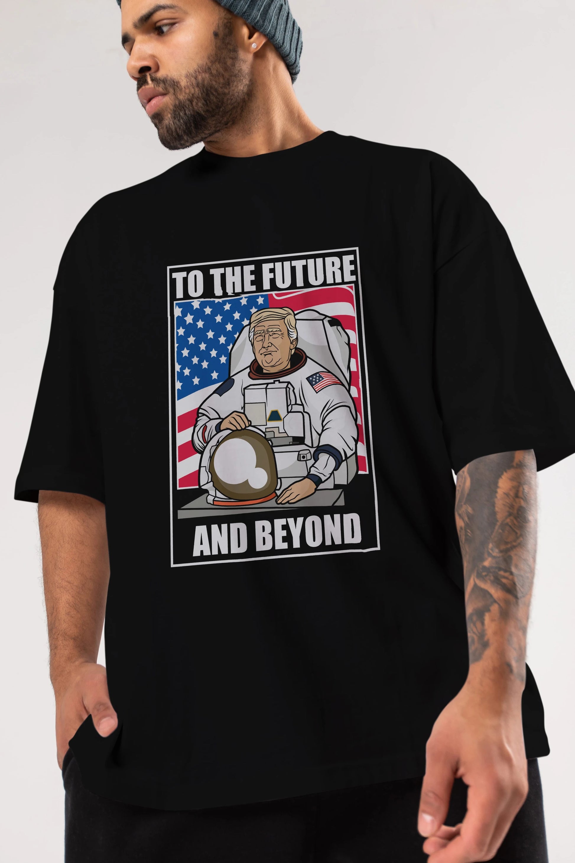 Trumpstronaut Ön Baskılı Oversize t-shirt Erkek Kadın Unisex %100 Pamuk tişort